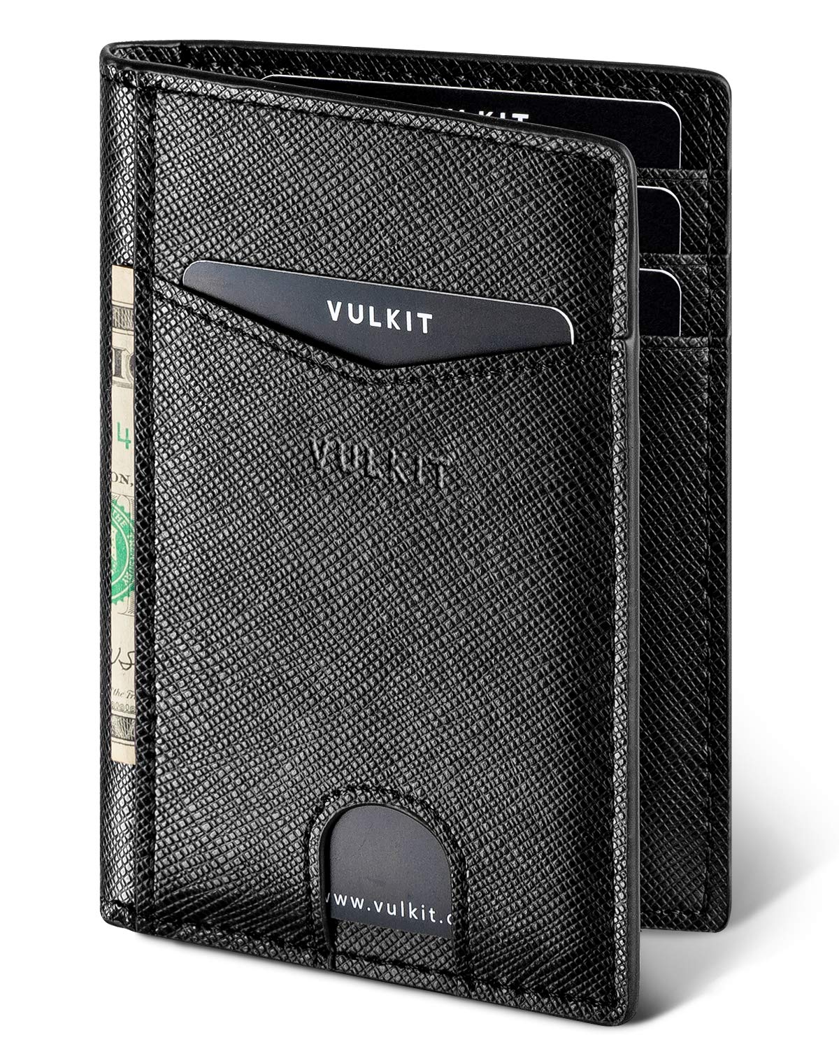 VULKIT Bifold Front Pocket Slim Wallet RFID Blocking Minimalist Thin Leather Credit Card Holder Wallet for Men and Women Cross Black