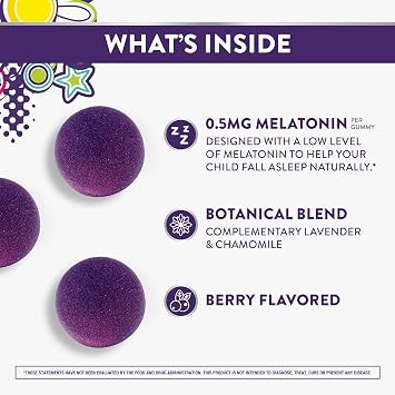 Pure Zzzs, Kidz, Kids Melatonin Gummy, Sleep Aid, Low Amount of Melatonin for Kids, with Chamomile and Lavender, 1 mg, Berry Flavored, 72 Count