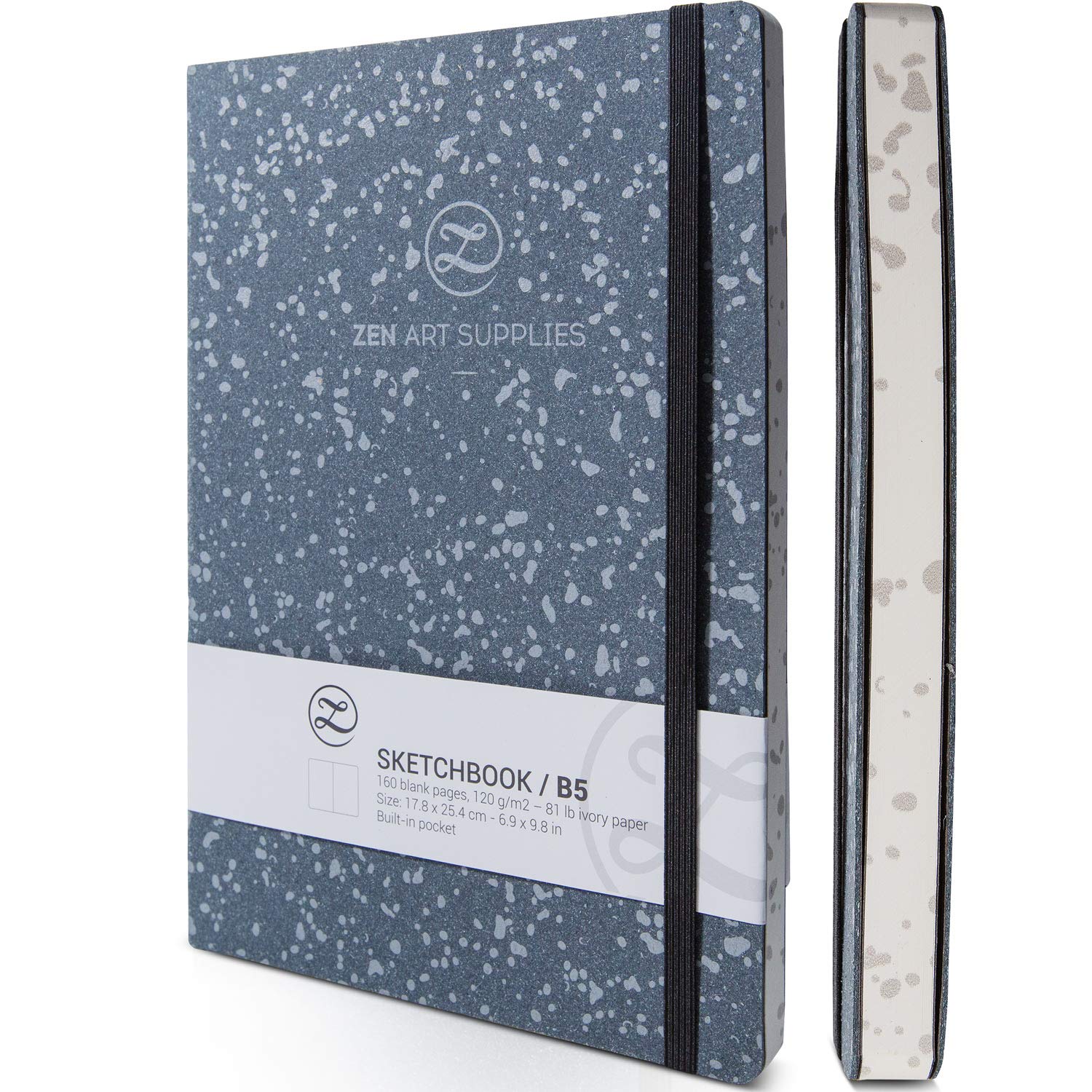 ZenART Carnet de Croquis en Cuir pour Artistes - 160 Pages de Papier Ivoire 120g Sans Acide - Carnet B5 17,6 x 25 cm Reliure à P