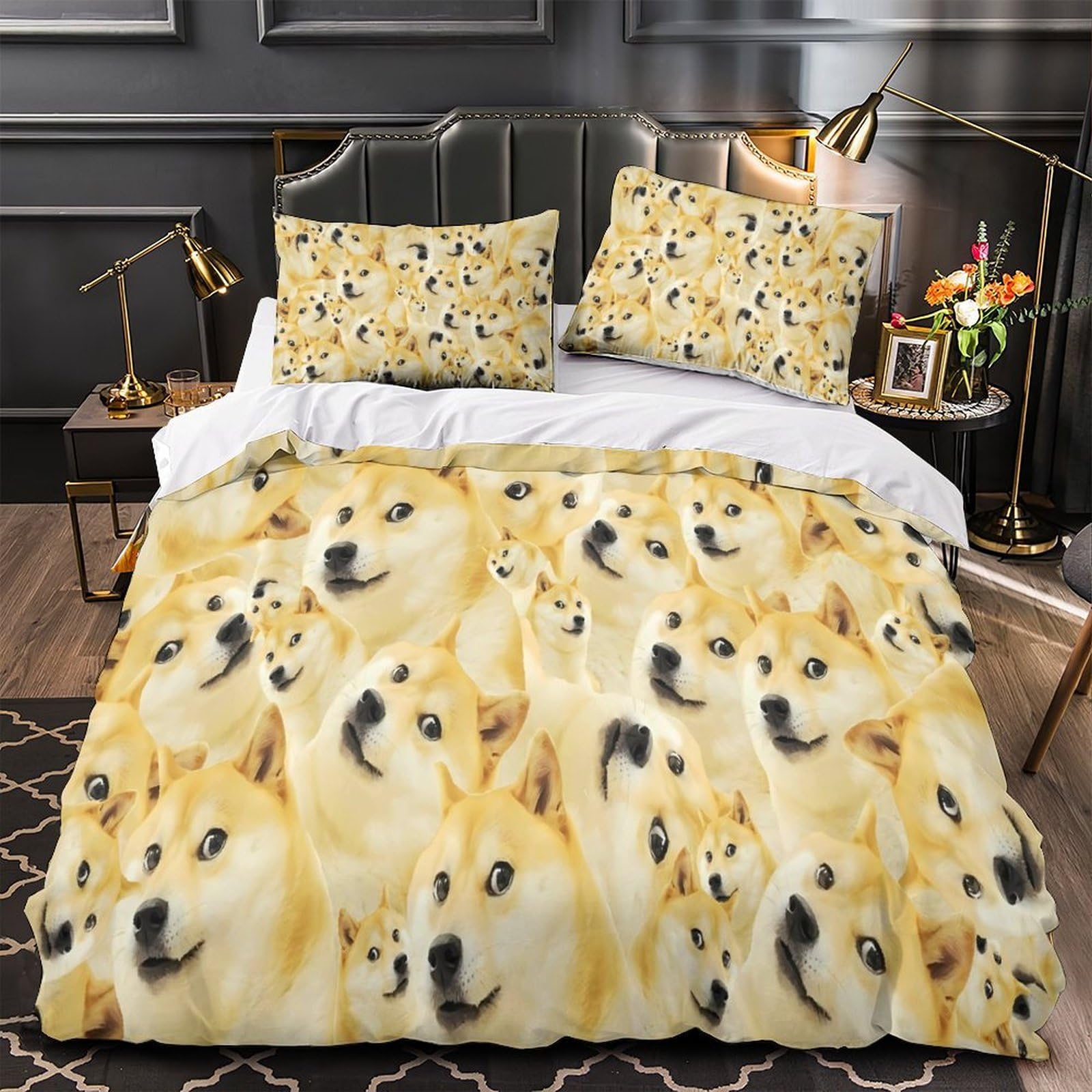 Housse de couette 140x200 mème de chien parure lit microfibre
