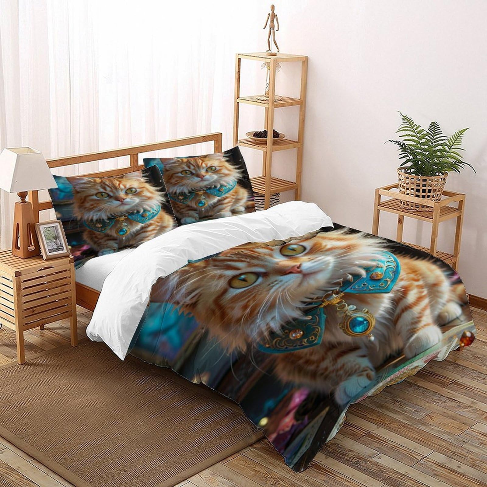 Housse de couette chat imprimée 260x220 pour une décoration de chambre cocooning en hiver
