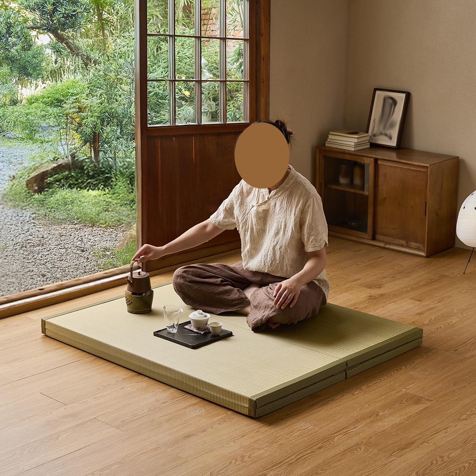 Tatami Tapis de sol en herbe traditionnelle japonaise pliable avec dos antidérapant, respirant, facile à nettoyer pour salon, chambre à coucher, méditation, salon de thé