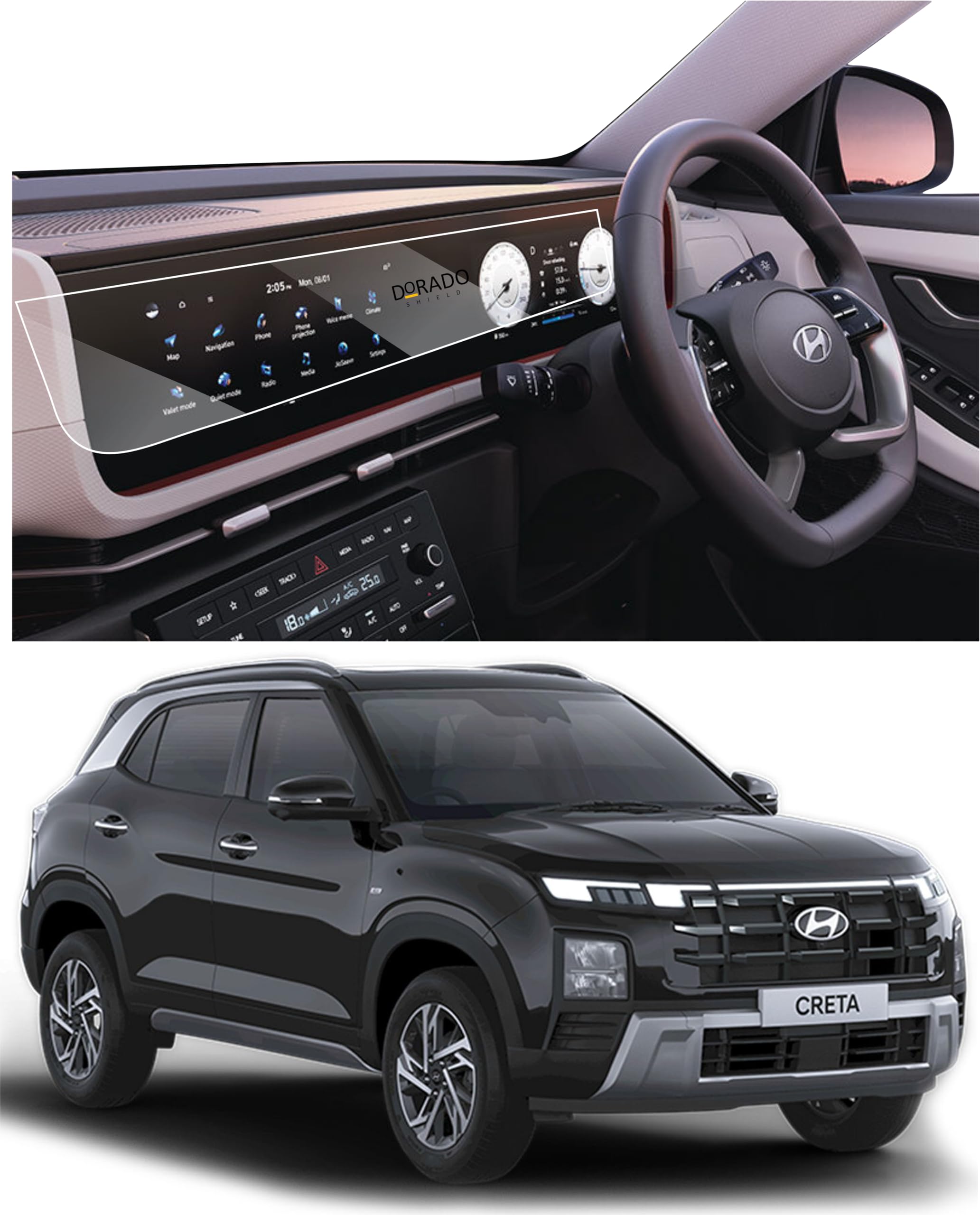 DORADO SHIELD Hyundai Creta 2024 Facelift SX, SX Tech, SX (O) Car Accessories Navigation Touch Screen Guard, Company Fitted (B0CT4DH2XC) Amazon Price History, Amazon Price Tracker