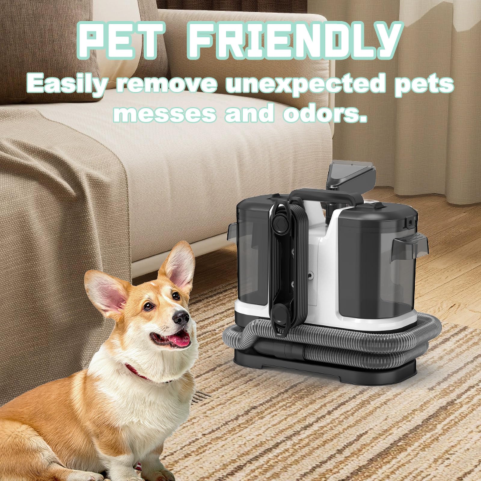 Limpiador portátil de alfombras y tapicería, limpieza profunda para alfombras, sofá, manchas de interiores de auto, apto para mascotas y familia, 120V