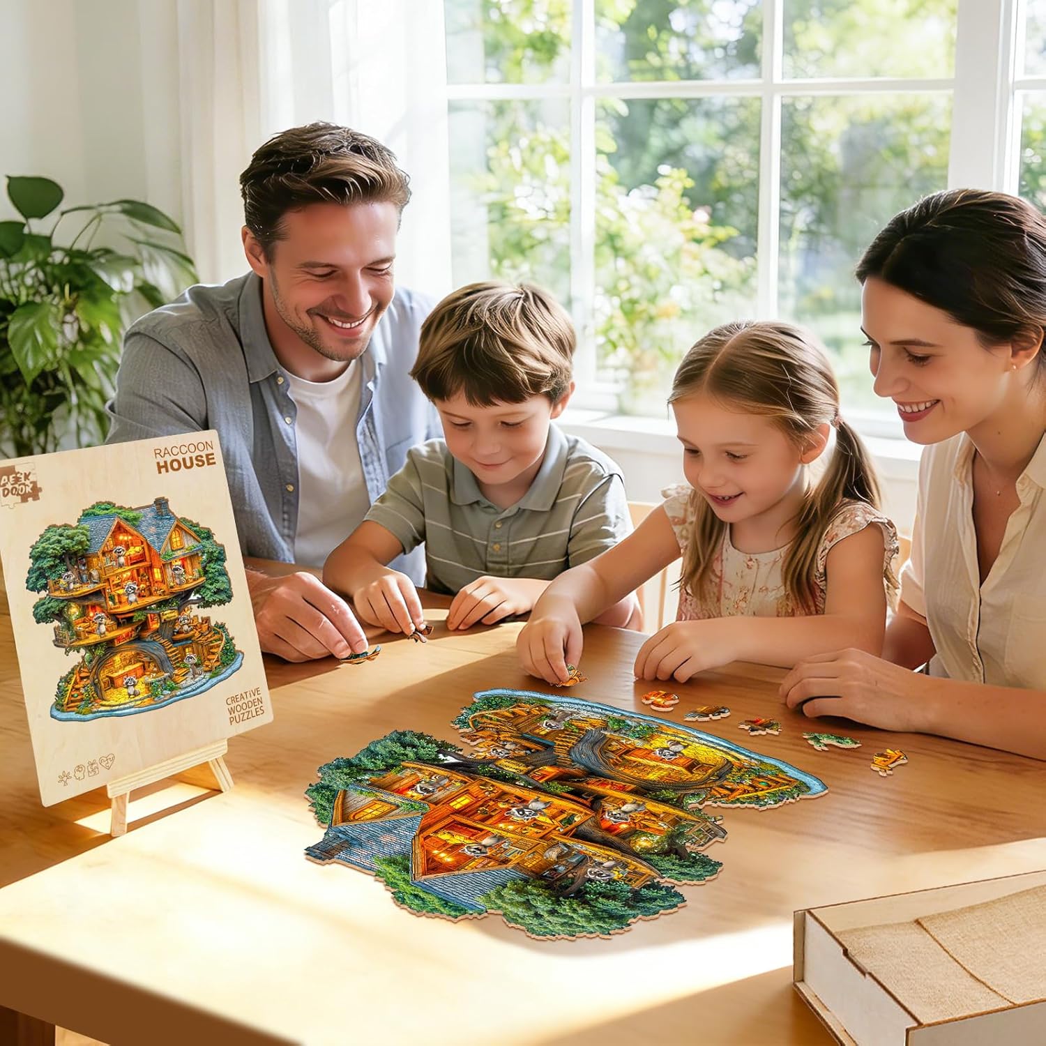 Wooden Puzzles for Adults - Raccoon House Wood Puzzles Adult - Unique Animal Shape Wooden Jigsaw Puzzles for Adults for Puzzle Lovers, Family (13.4 * 13.2in -300 Pieces)