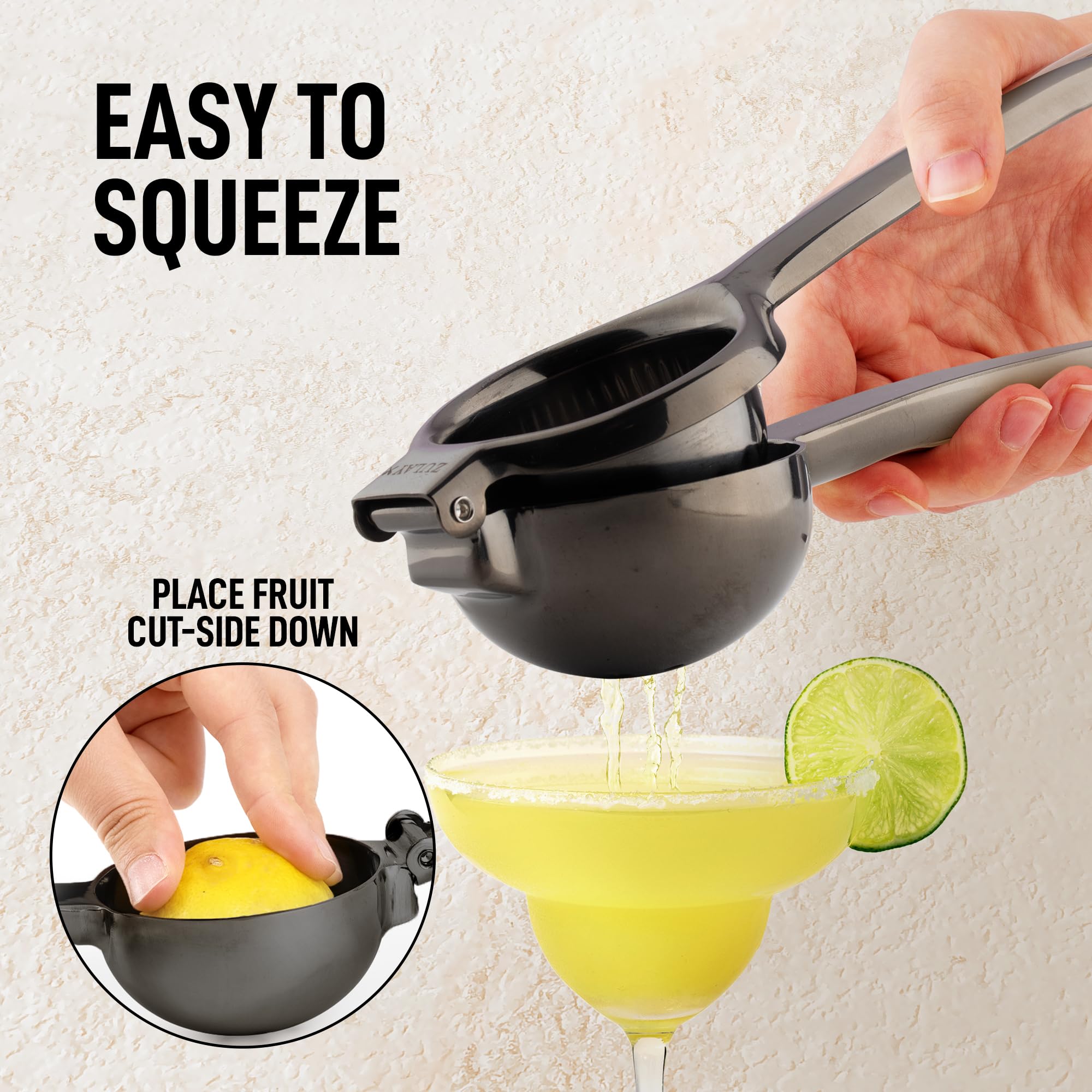 Zulay Presse-citron extra large en acier inoxydable – Presse-agrumes et presse-agrumes ergonomique pour petites oranges, citrons et citrons verts