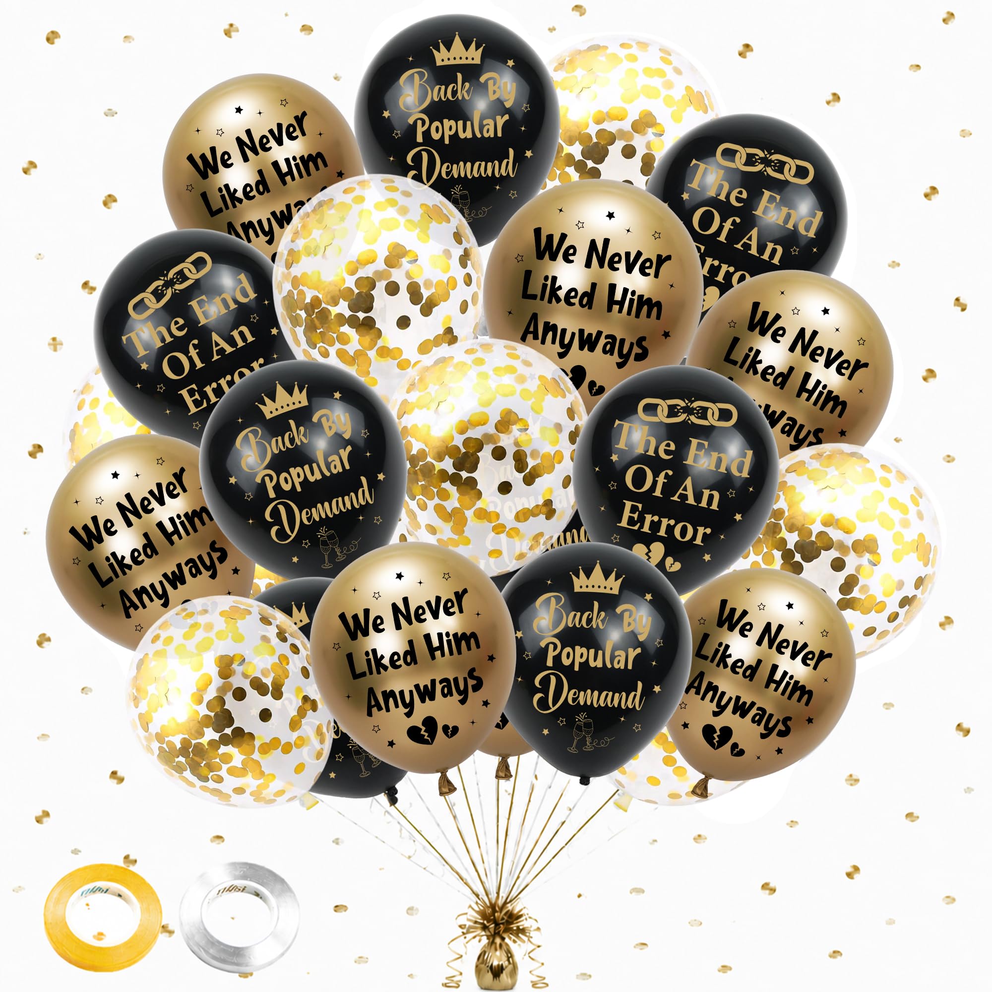 Divorce Party Decorations Balloons Set - 40 Pcs Black and Gold Set We Never Liked Him Anyways The End Of An Error Back By Popular Demand for Freedom Single AF Party Supplies