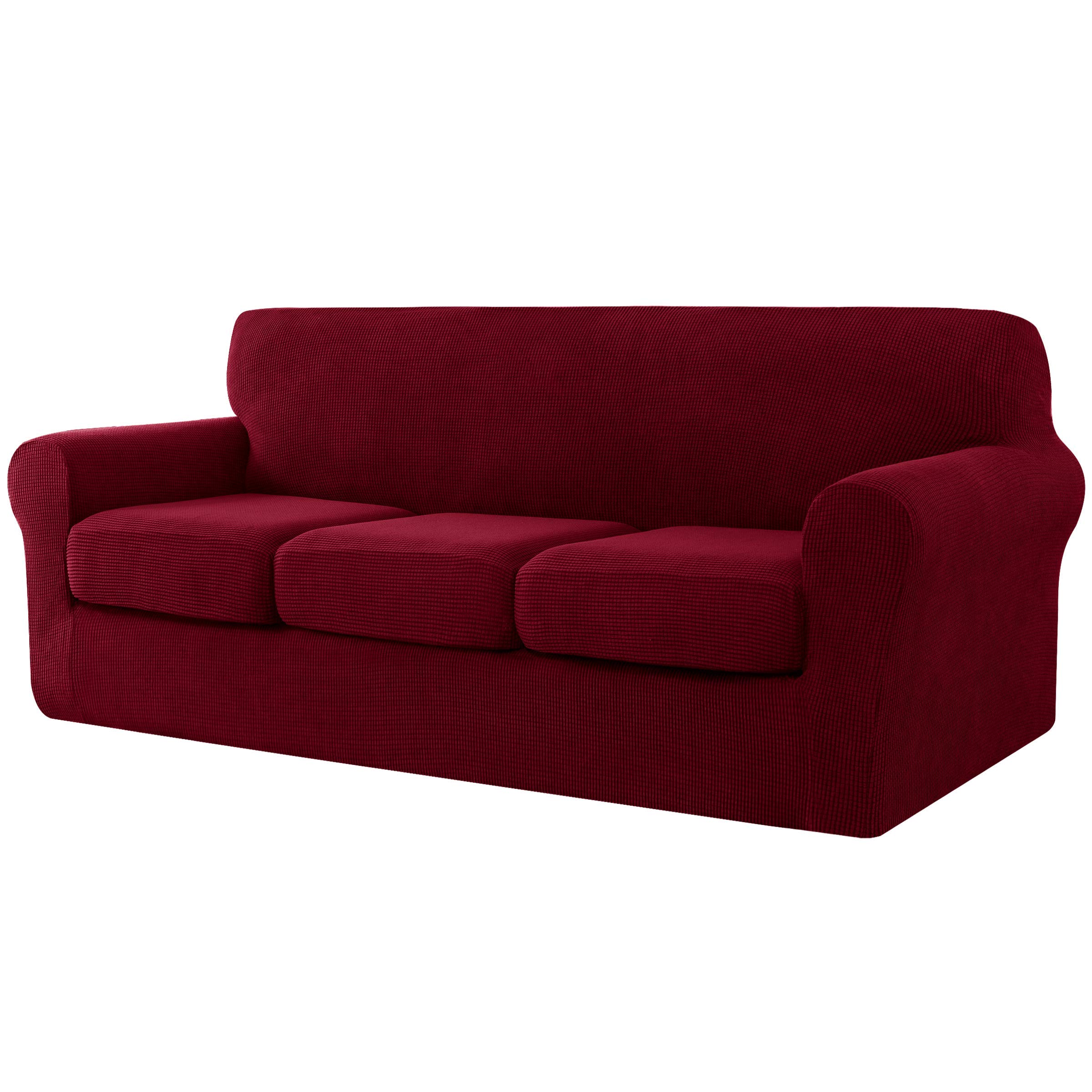 CHUN YI 4 Pieces Sofa Cover with 3 Separate Seat Cushion Covers, Sofa cover 3 seater Couch Cover for Living Room for pet, Jacquard Spandex Fabic Sofa Slipcover (Wine)