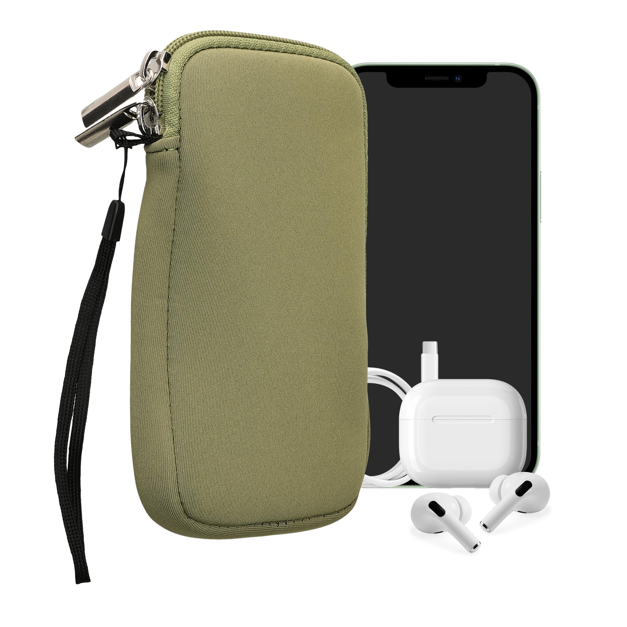 kwmobile Universal Phone Pouch Size L - 6.5" - Neoprene Smartphone Pouch with Zip - Water-Repellent Mobile Phone Case - Sleeve in Gray Green