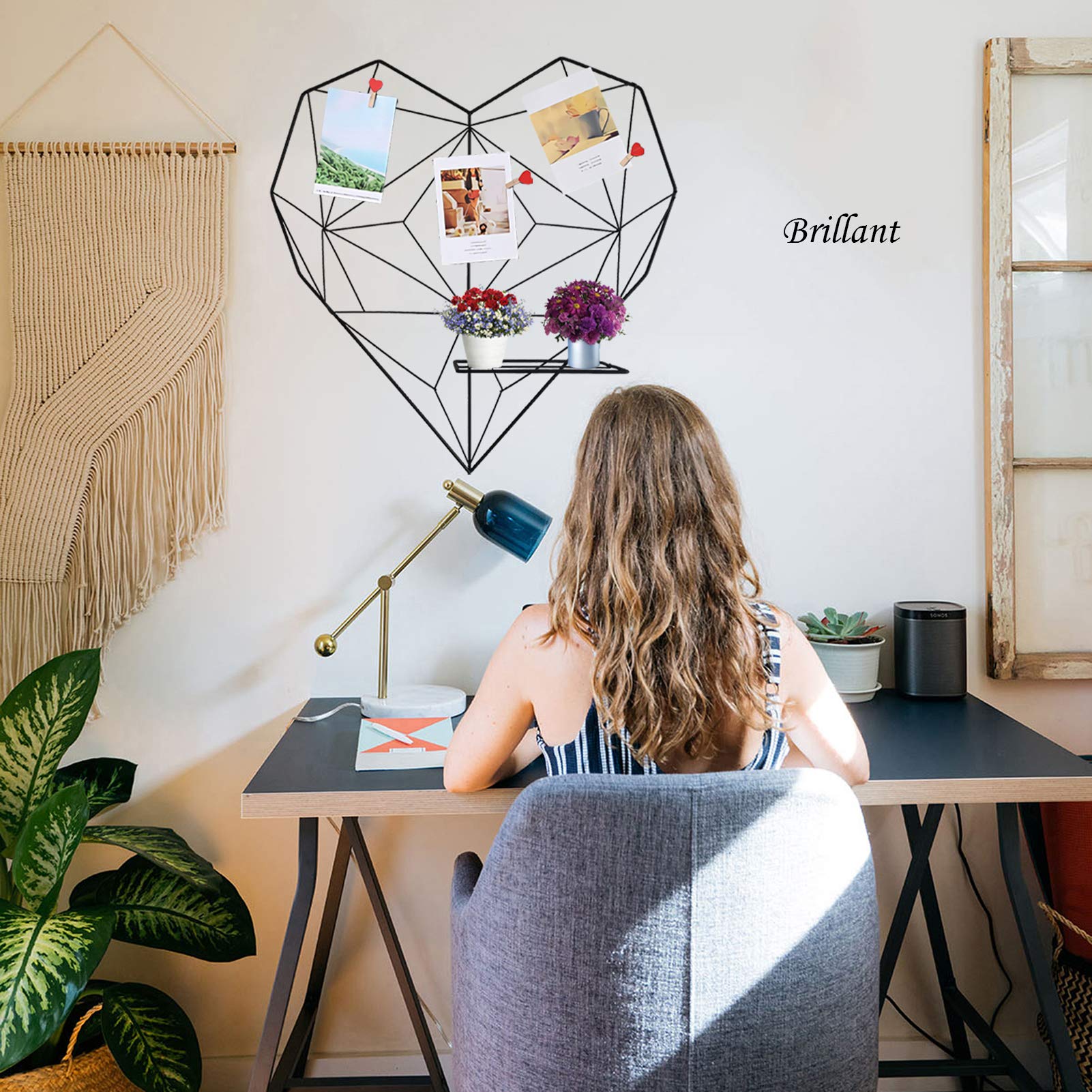 Wandgitter Herz Wandgitter Fotowand Memoboard - Schwarz 50X50cm, Aktualisierte Version, Mit Faltbarer Plattform, Aesthetic Room Decor, Kann Auch als Verwendet Werden Memoboard