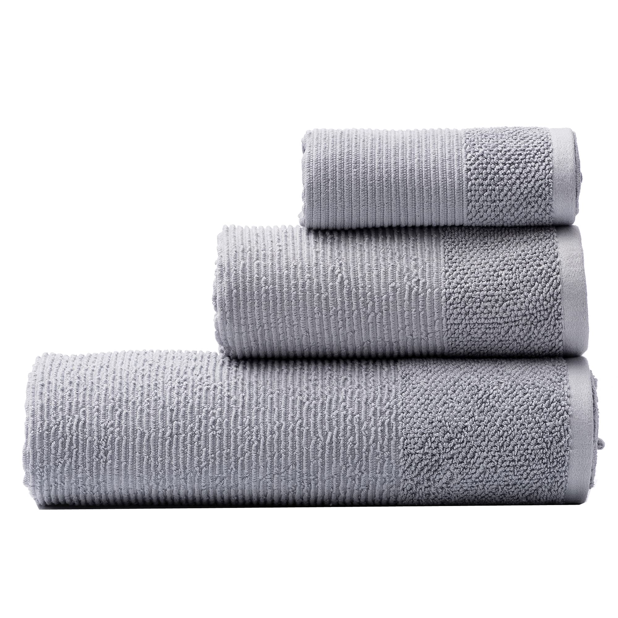 United Colors of Benetton. 3-teiliges Badetuch-Set (30 x 50 + 50 x 90 + 70 x 140 cm), 450 g/m², 100% Baumwolle, Grau Casa (BE023)