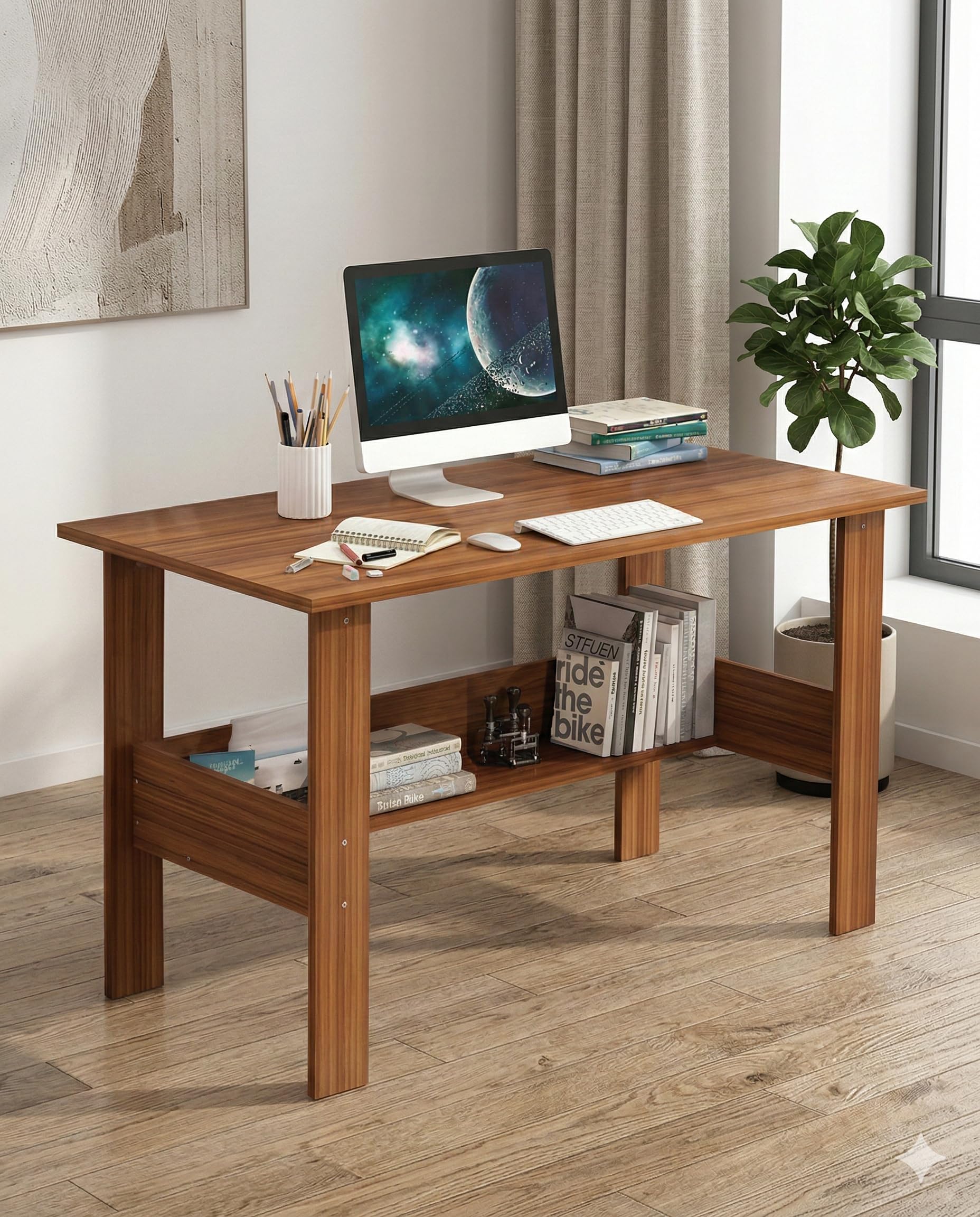 Furniture Cafe Engineered Wood Computer Desk with Storage Shelf – 90 x 50 x 75 cm Modern Study & Laptop Table for Home Office | Writing Workstation Desk for Students & Professionals