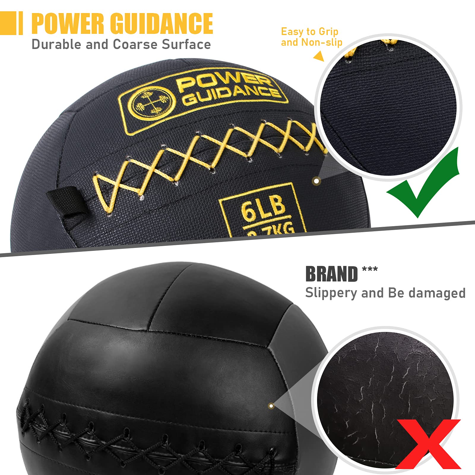 POWER GUIDANCE Slam Ball / Wall Ball Texturée – 3 à 15 Kg, Parfaite Cross-Training, Fitness & Puissance Explosive
