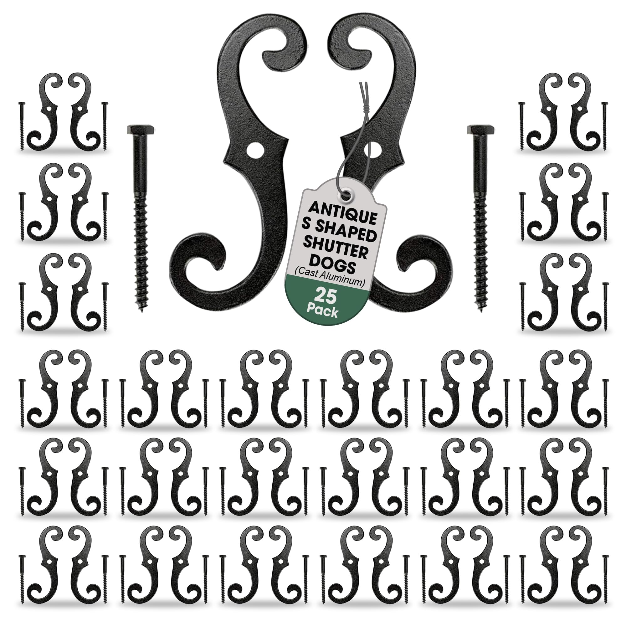 Renovators Supply Shutter Fasteners - Decorative S Style Shutter Dogs Hardware - Rust Resistant Powder Coated External Shutter Tieback Including