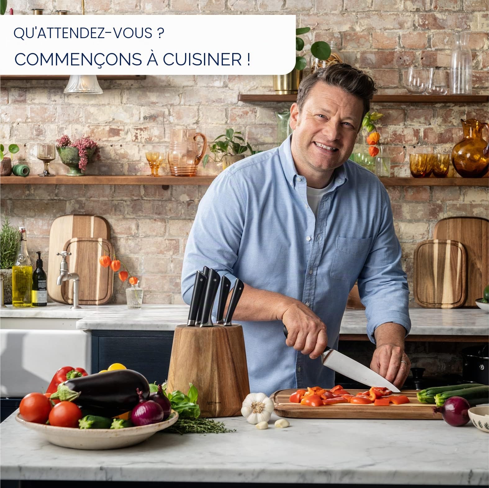 Tefal Jamie Oliver K267S656 Jeu de Couteaux, Acier inoxydable, Bois, Marron, Noir, 7 Pièces