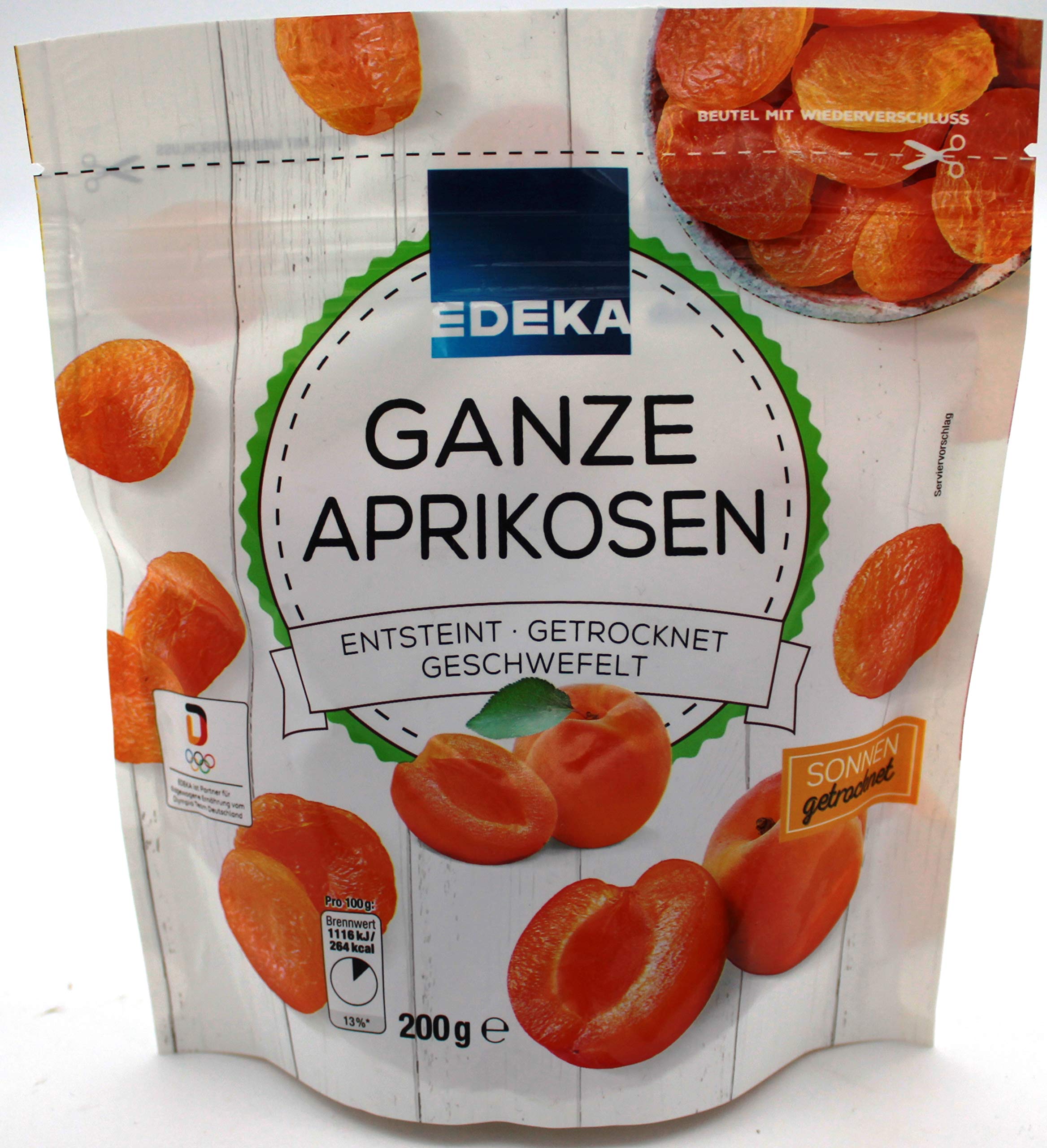 Edeka Ganze Aprikosen entsteint getrocknet geschwefelt, 8er Pack (8 x 200g)