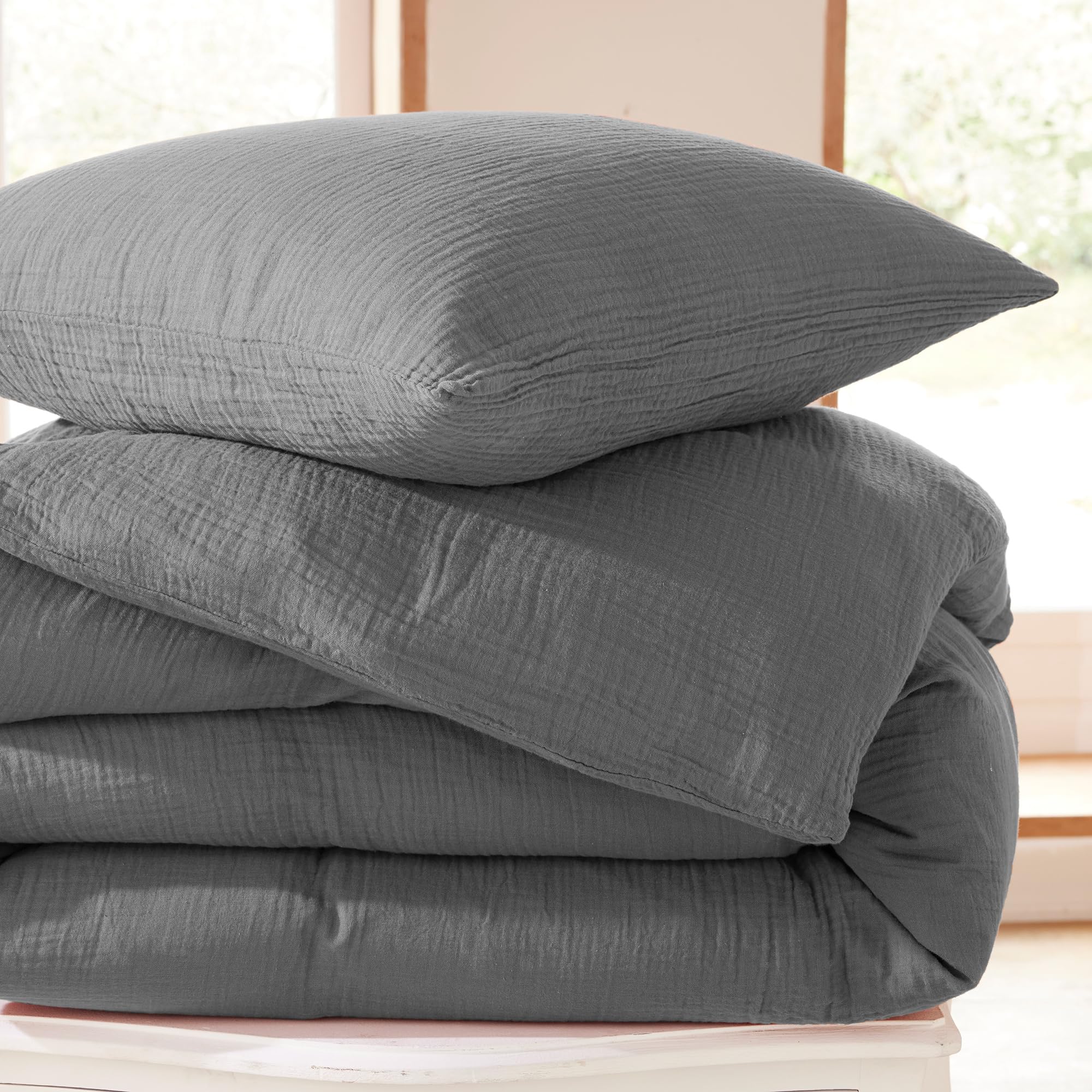 univers decor - Pack Complet 3 pièces Noah Gaze de Coton 140 x 200 pour lit 1 Place (Ardoise)