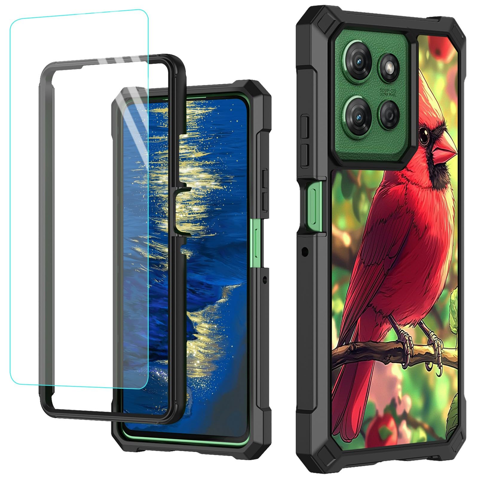 for Motorola Moto G Power 5G 2025 Phone Case with Tempered Glass Screen Protector Birds Design Hybrid Dual Layer Soft TPU Hard PC Heavy Duty