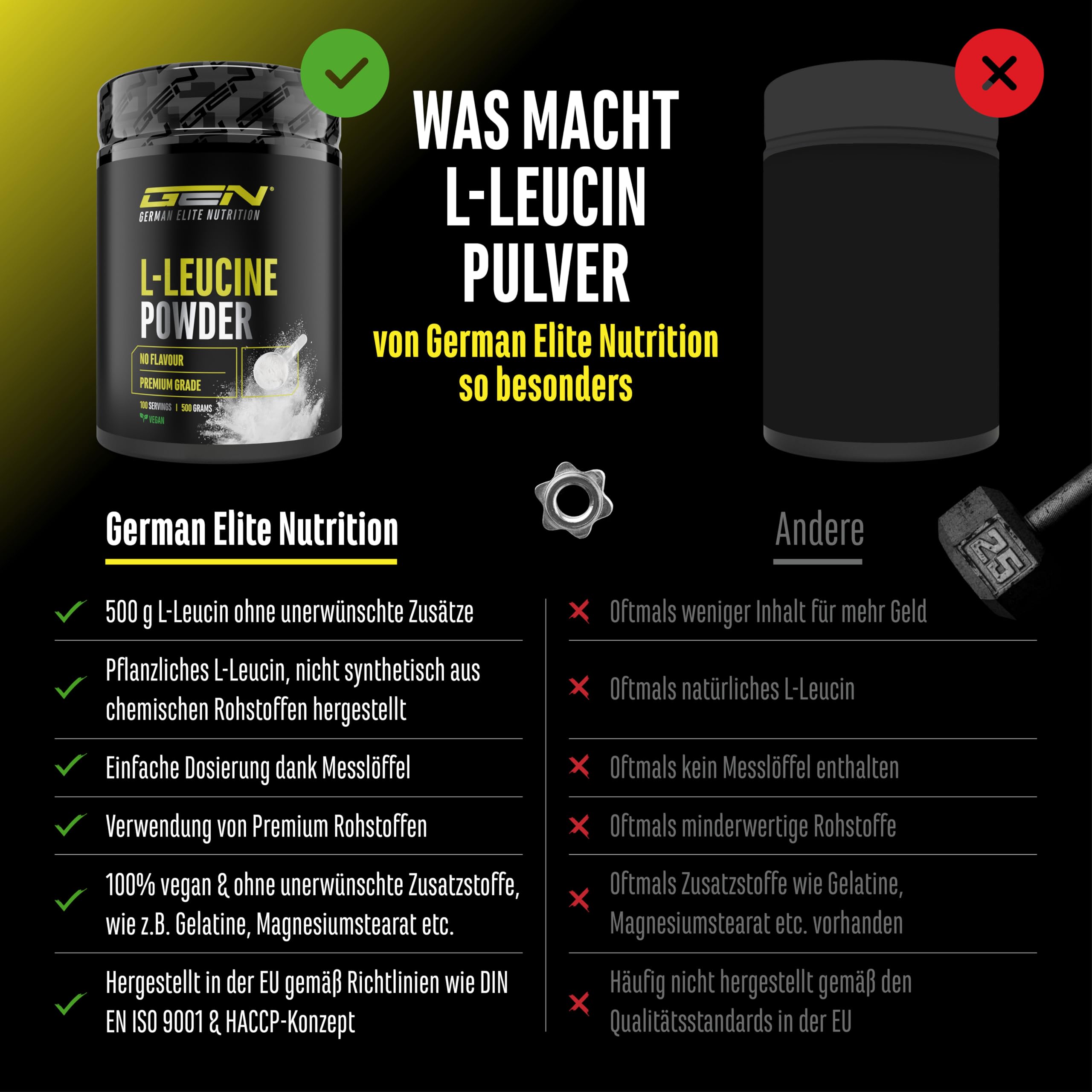 Leucin - 500 g Pulver - Hohe Reinheit - Premium Rohstoff: Natürliches L-Leucin fermentiert - Aminosäure - Ohne unerwünschte Zusätze, vegan