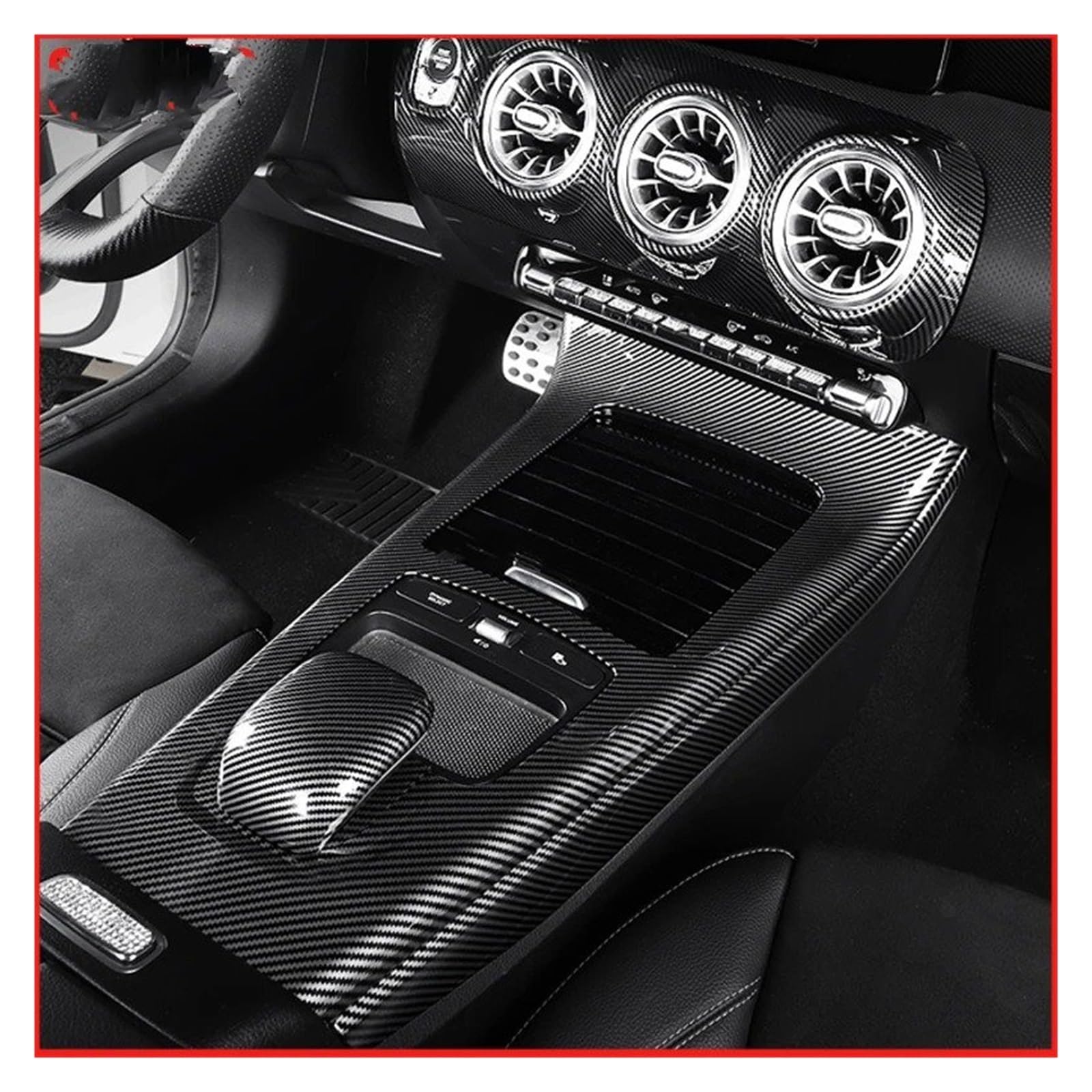 osłona klamki drzwi Pasuje do CLA W177 C118 pokrywa konsoli środkowej samochodu tapicerka rama panelu akcesoria wewnętrzne Przycisk deski rozdzielczej(Style 2 Carbon Fiber)