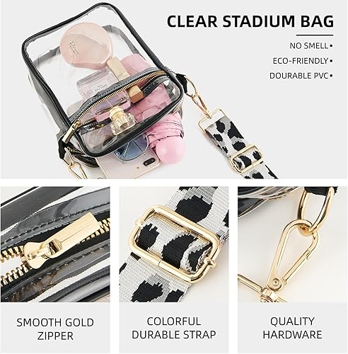 Miniatura 9 de Bolso cruzado transparente aprobado para estadios, correa de hombro ajustable, bolsa cruzada transparente para conciertos, eventos deportivos