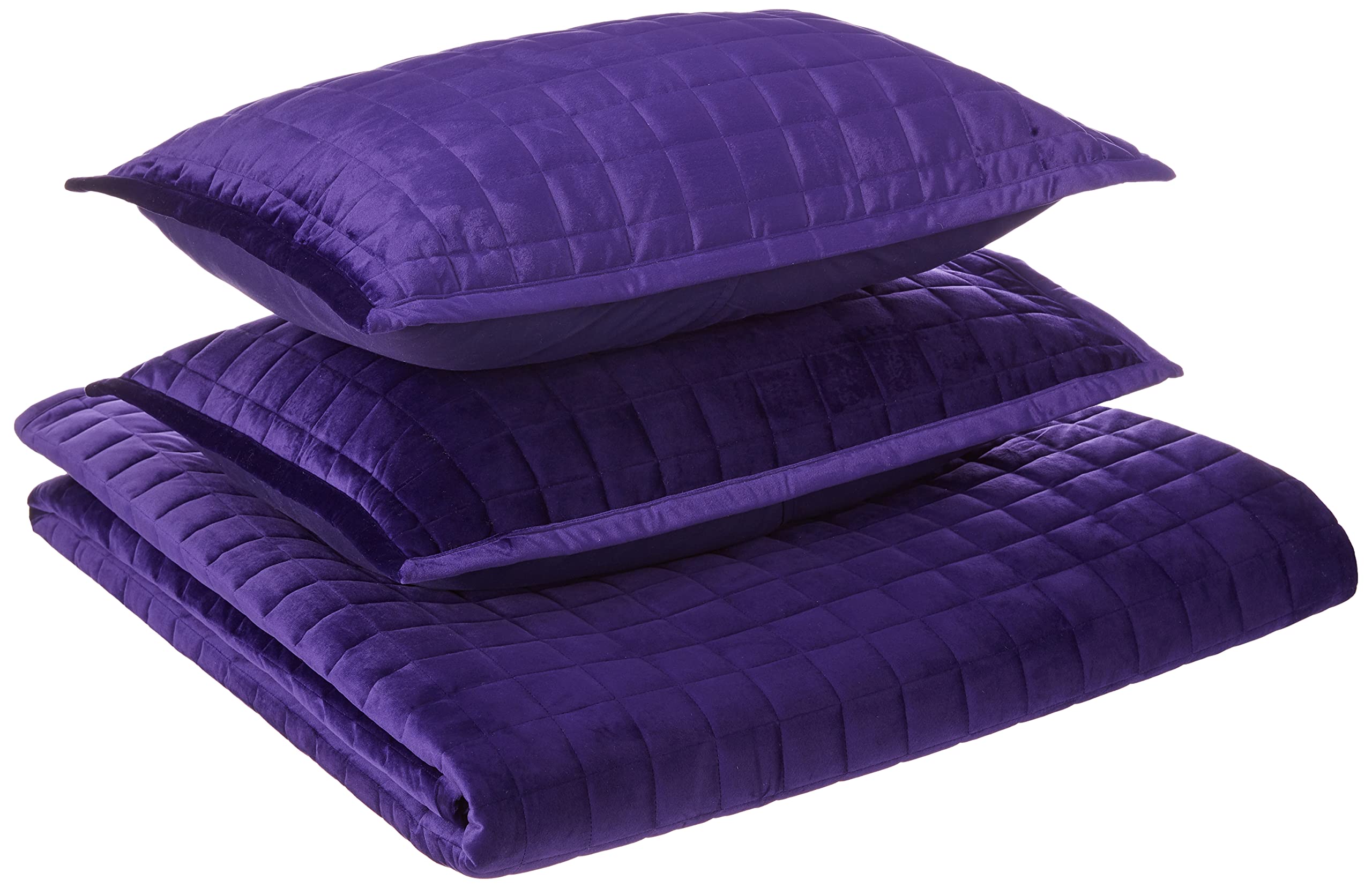 Tribeca Living Florence Velvet Oversized Solid Quilt Set, Purple, Queen