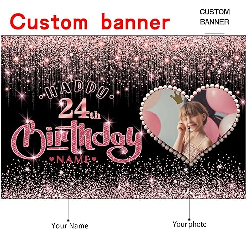 Vista 481 de Cartel personalizable de decoración de feliz cumpleaños número 49 de oro rosa – Personalización de gran tamaño fondo de fotos – Admite fotos