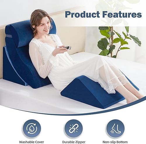 Miniatura 10 de A2ZCOMFY 5 almohadas de cuña ajustables para dormir, poscirugía, espuma viscoelástica de doble capa para espalda, cuello, alivio del dolor de