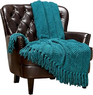 Chanasya Premium Textured Knit Throw Blanket with Tassels - Soft, Cozy Blanket for Couch, Bed, Living Room - 50" x 65” - Teal