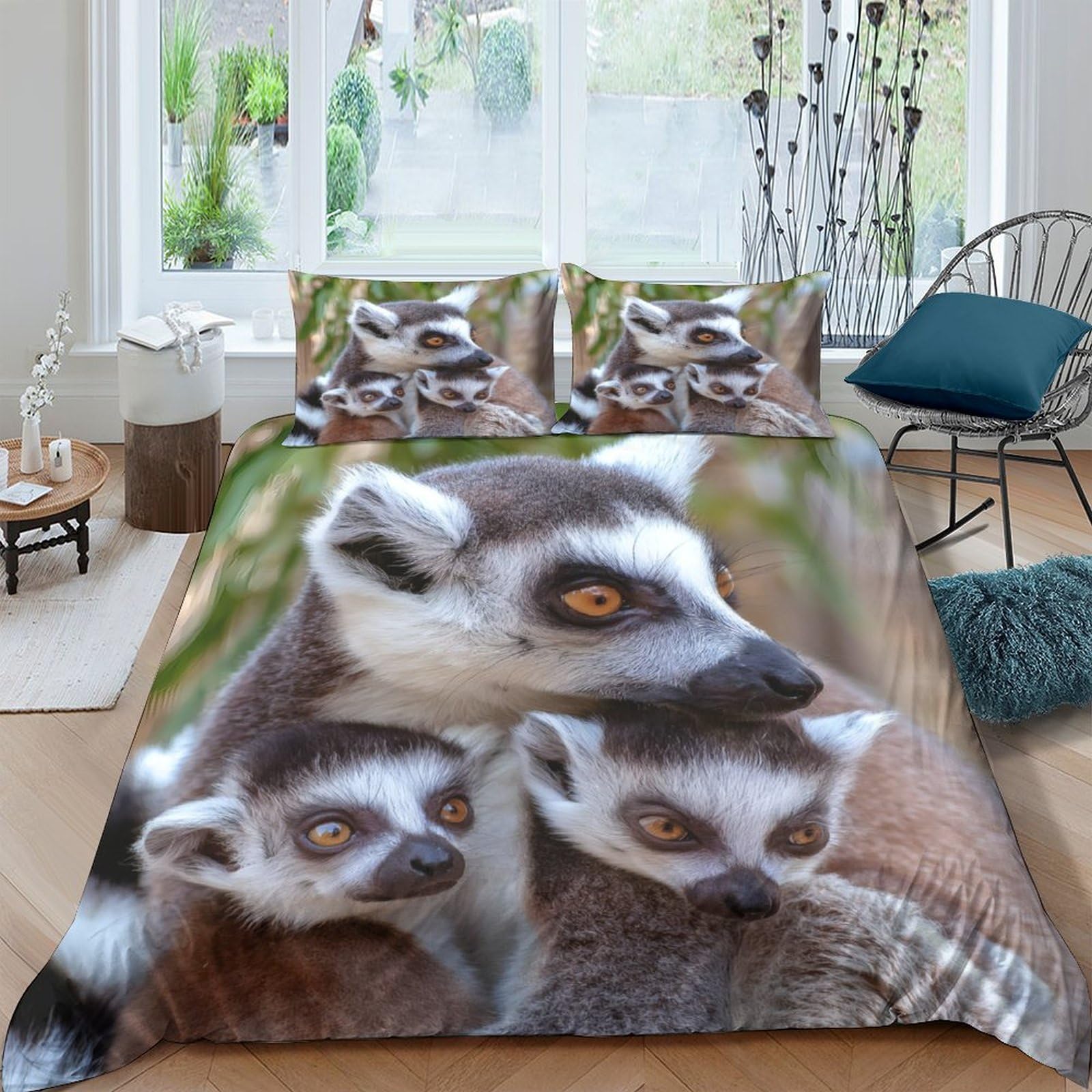 Ctjqhvkz Style-9 3D Printed Lemur Family Fitted Sheet Microfiber Soft Animal Pattern Mattress Cover For Bedroom Dorm Protective Decor, Easy Care Single（135X200cm）