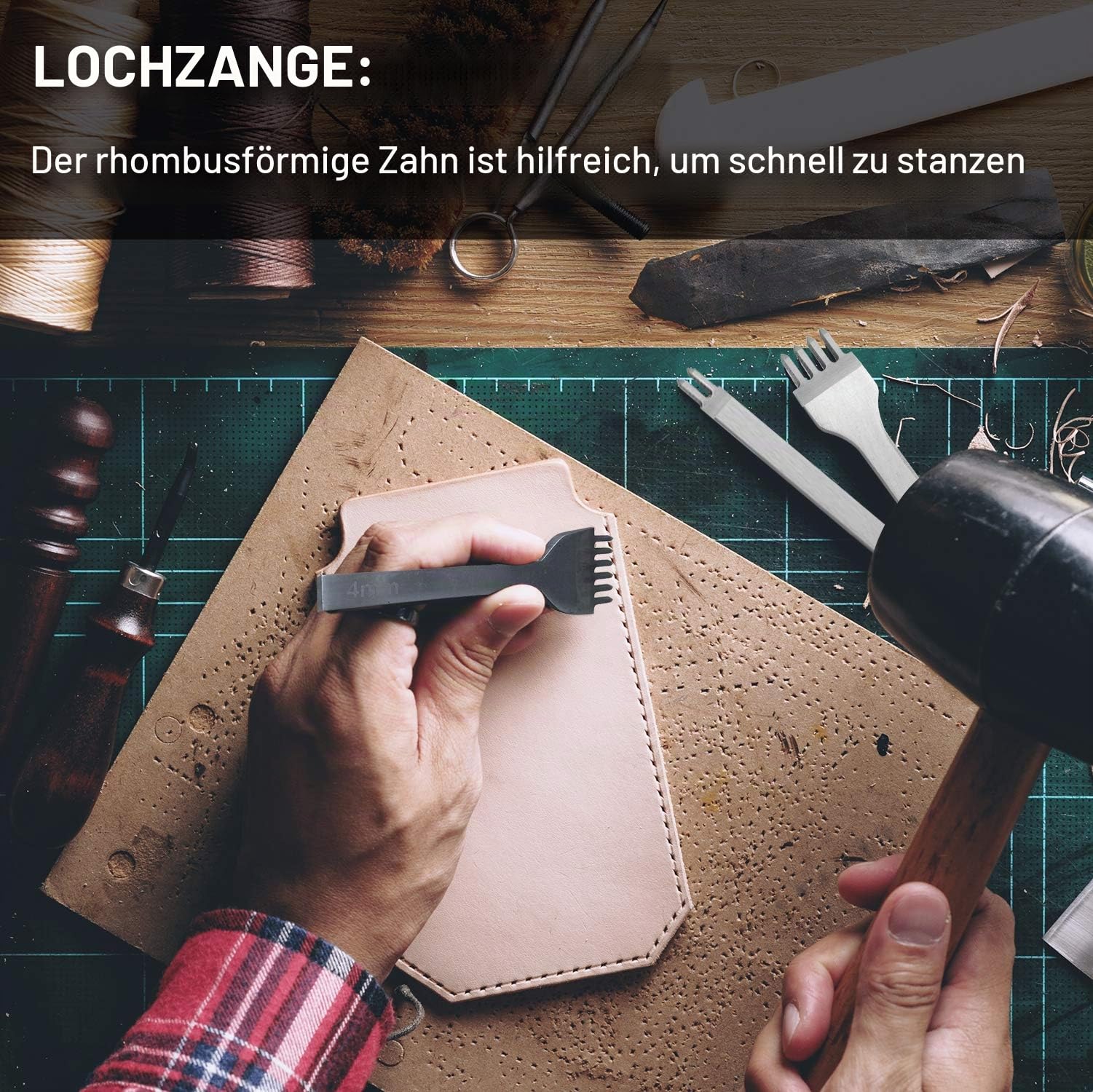 FEPITO 58 Stück Leder Handwerk Werkzeuge Set - DIY Nähen Zubehör für Hand Lederarbeiten