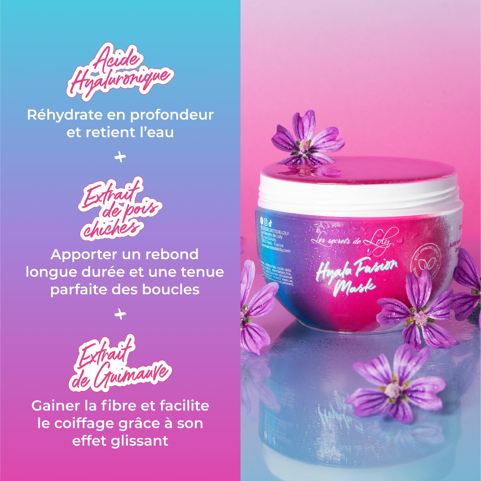 Les Secrets de Loly – Hyalu Fusion Mask – Masque activateur de boucles Hydratation intense – Cheveux multi-texturés ondulés, bouclés, frisés, crépus – Curl Bounce Complex + acide hyaluronique – 300 ml
