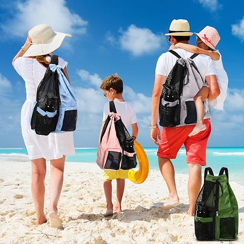 Miniatura 5 de Mochila de malla con cordón de 5 piezas, con bolsillo húmedo, bolsa de gimnasio de malla ligera, mochila de playa para mujeres y hombres, piscina,