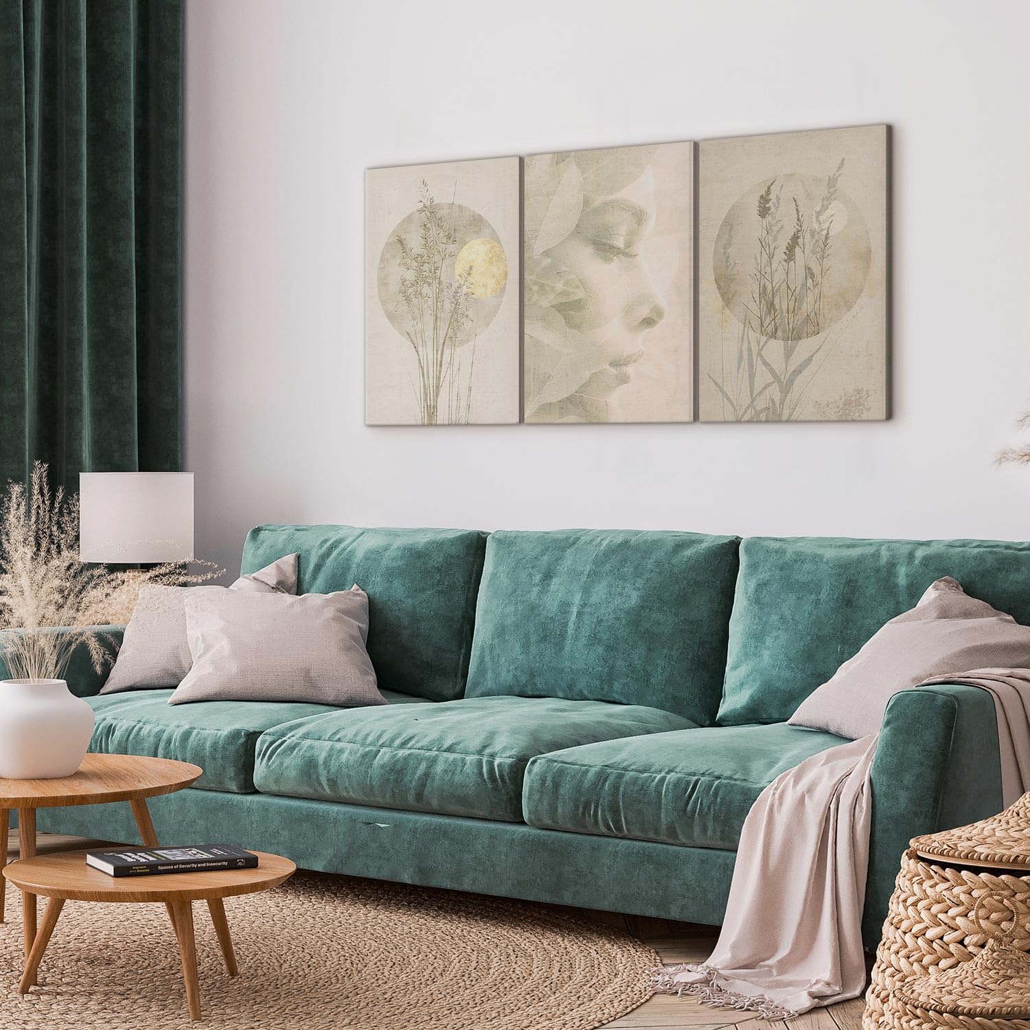 murando - Set De 3 Cuadros Fonoabsorbentes Rostro de mujer 120x60 cm | flores 3 Pieza 40x60 cm Cada - Conjunto De 3 - Cuadro Acústica Absorbe el Sonido Decoración Salón Moderno