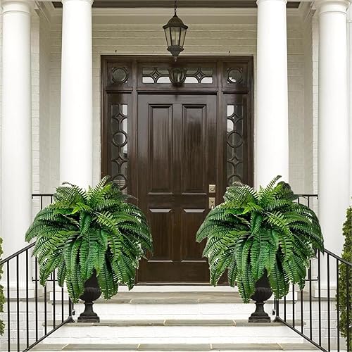2024 New Faux Ferns for Outdoor,UV Resistant Lifelike Artificial Boston Fern, Large Artificial Ferns for Outdoors, Faux Ferns Fake Ferns Artificial Plants (2 PC-56 Pieces)