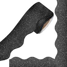 Black Glitter Bulletin Board Borders, 65.6Ft Shine Black Scalloped Borders Trim Holiday Decoration Self-Adhesive Bulletin Stickers for Christmas Classroom School Office Party Wall Decor