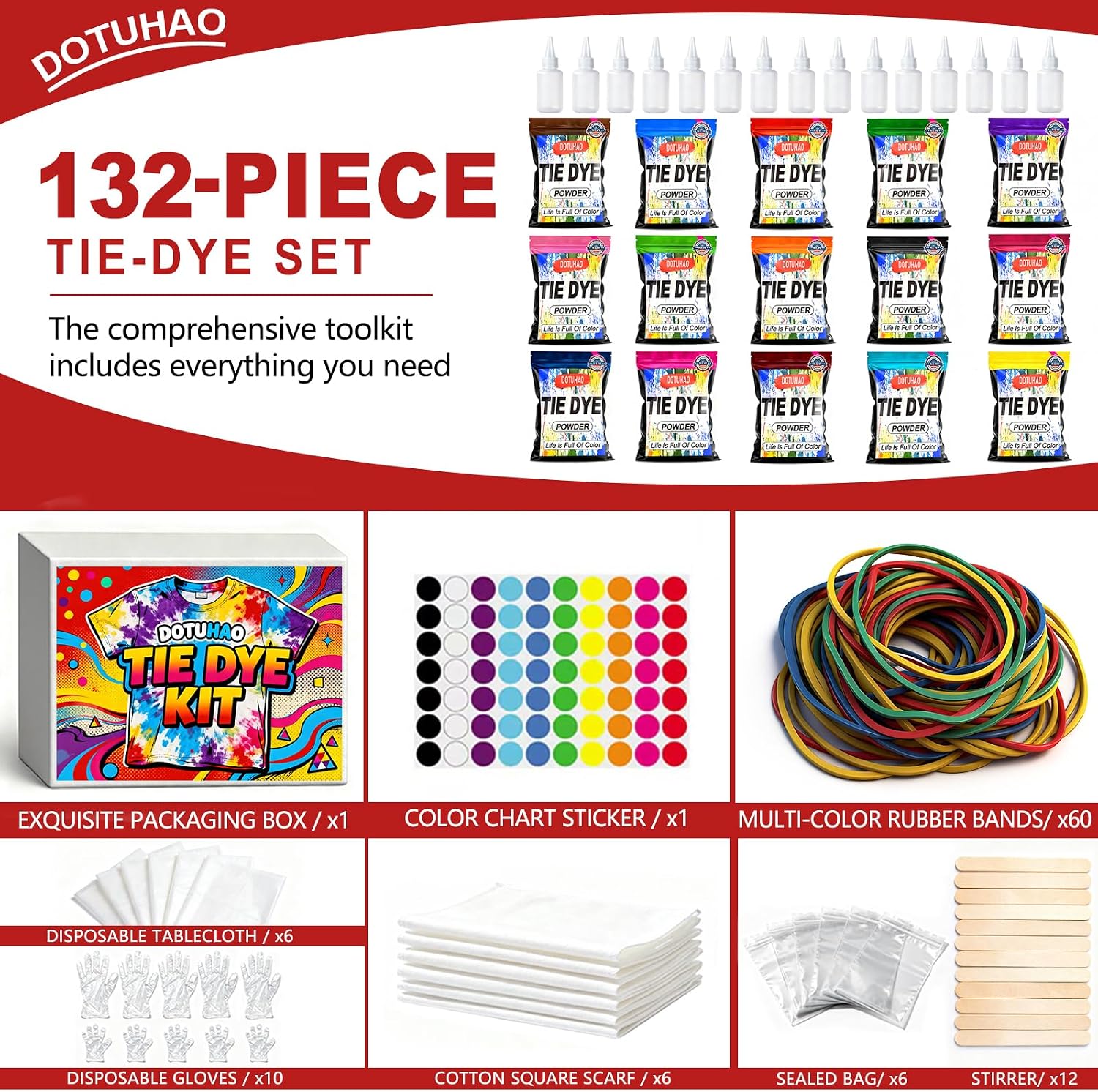 15 Colors Tie Dye Powder Kit, Permanent & Washfast Powder Fabric Dyes, Tie Dye Set for Home, Creative Dyes for Clothes, Easy DIY Fabric Art, Just Add Water (15 Colors)