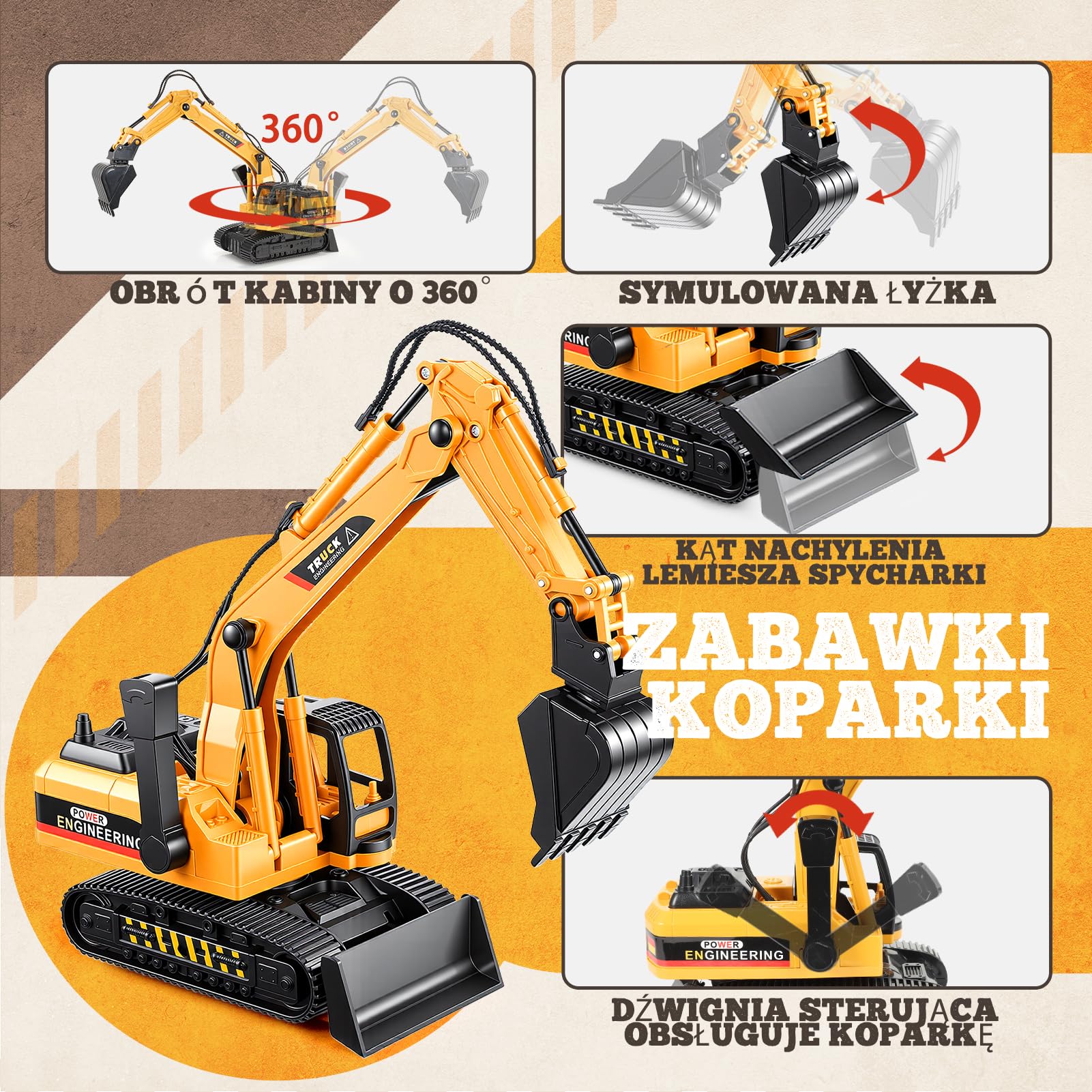 EUCOCO Zabawki Dzieci W Wieku 3 4 5 6 7 8 Lat, Ciężarówka Z Przyczepą Do Przewozu Samochodów I Koparka Zabawki Dla Chłopców I Dziewczynek Prezent ChłopcaPojazdy Budowlane Pprezent Urodzinowy Chłopca