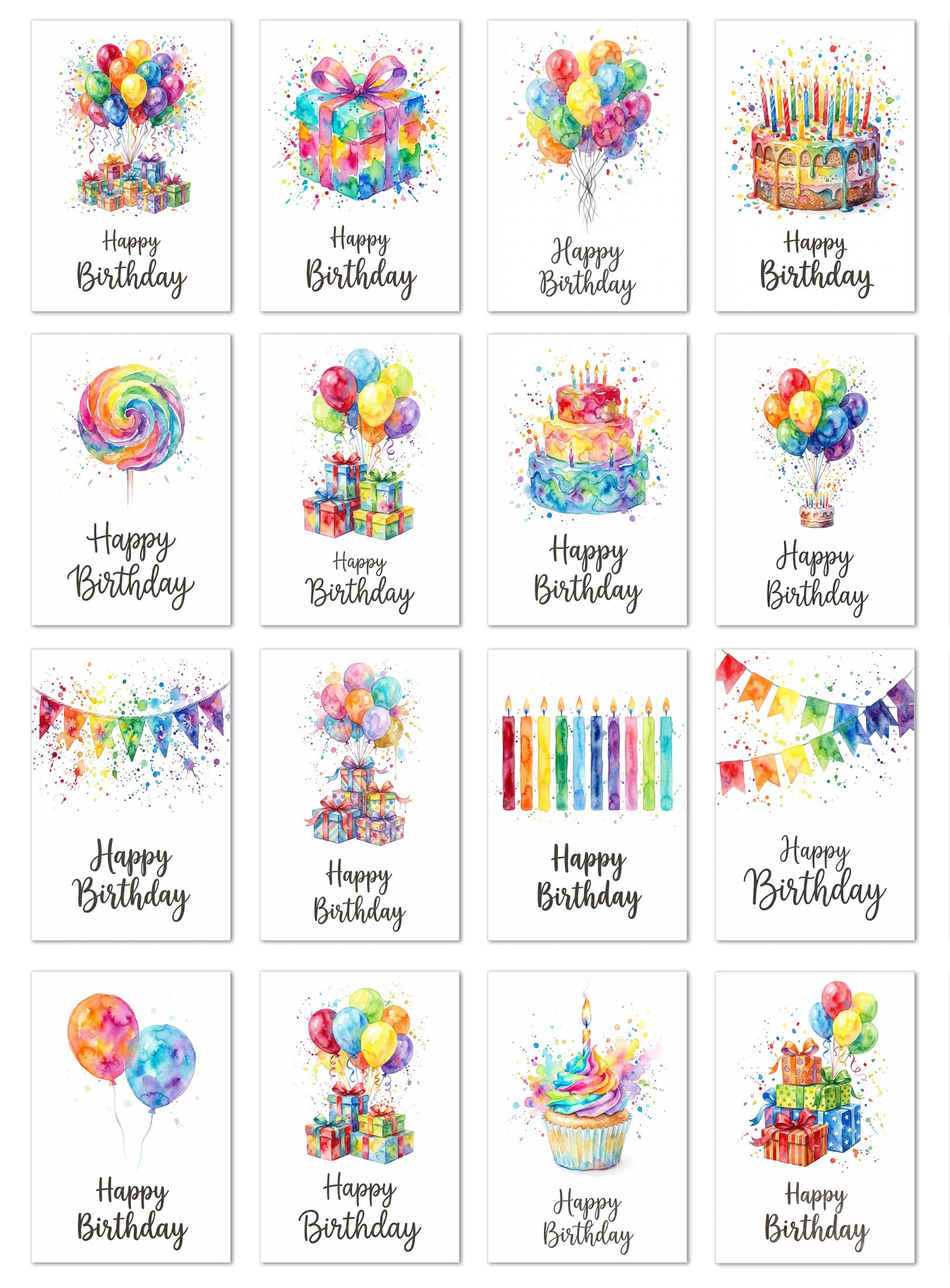 Edition Seidel Set of 16 Birthday Cards with Envelope. Greeting Card Sayings Happy Birthday Man Woman Children (SW026)