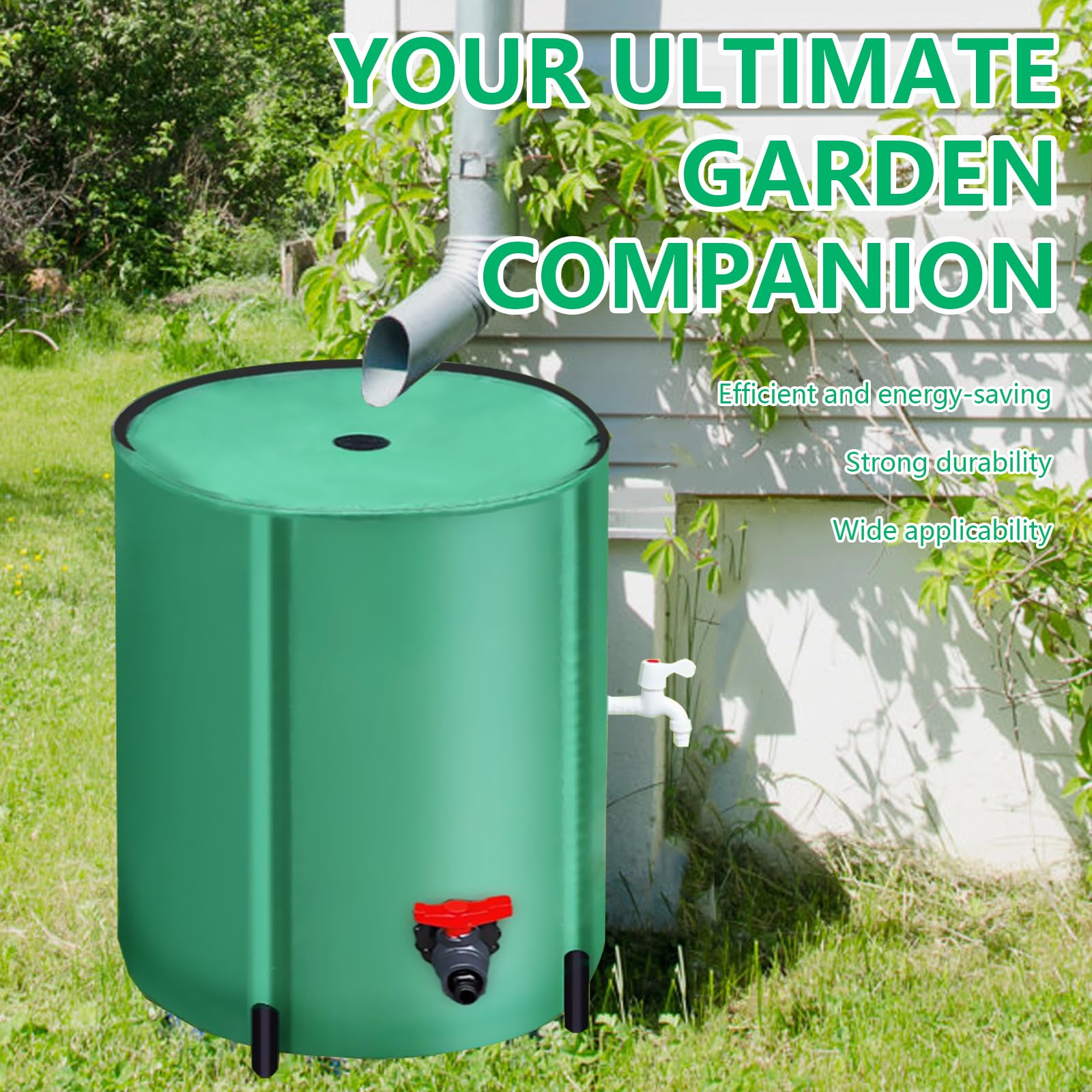 Seau à Pluie, 200L Récupérateur D'eau de Pluie Pliable Réservoir Eau Portable avec Couvercle Sortie D'eau Filtre à Mailles et 2 Robinets Reservoir Eau Vert pour Jardin avec Protection Anti-Débordement
