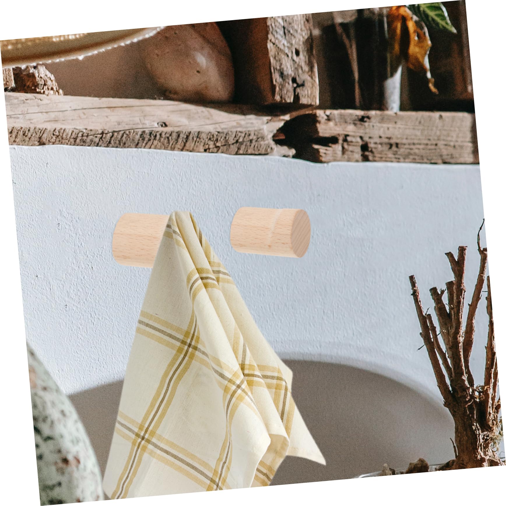 Cabilock Gancho de Pared de Madera Maciza 6 Piezas Estilo Boho