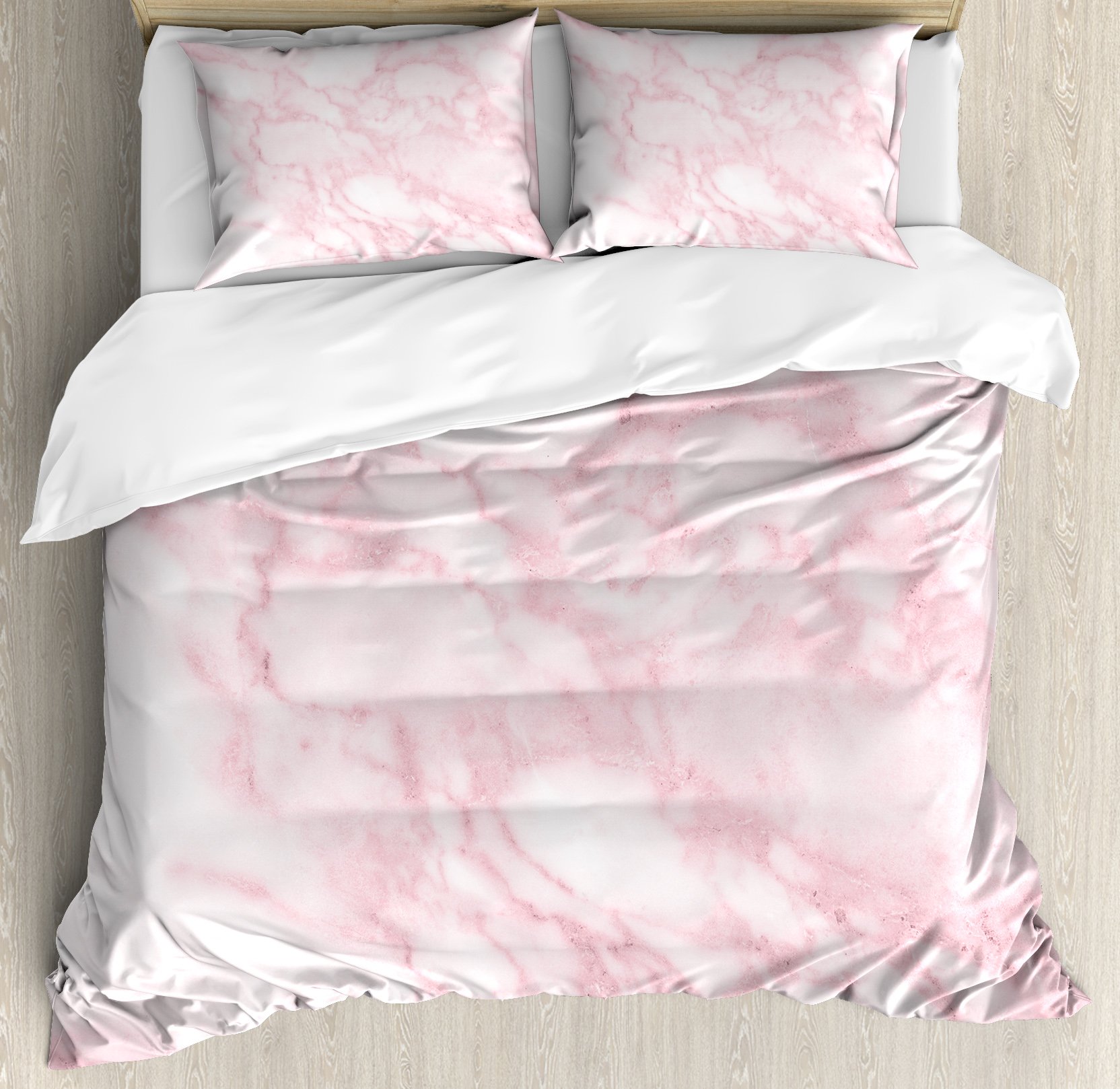 Ambesonne Marble Print Duvet Cover Set, Soft Granite Texture Old Fashion Space Stone Abstract Macro Scratches Girls, Decorative 3 Piece Bedding Set with 2 Pillow Shams, Queen Size, Pale Pink