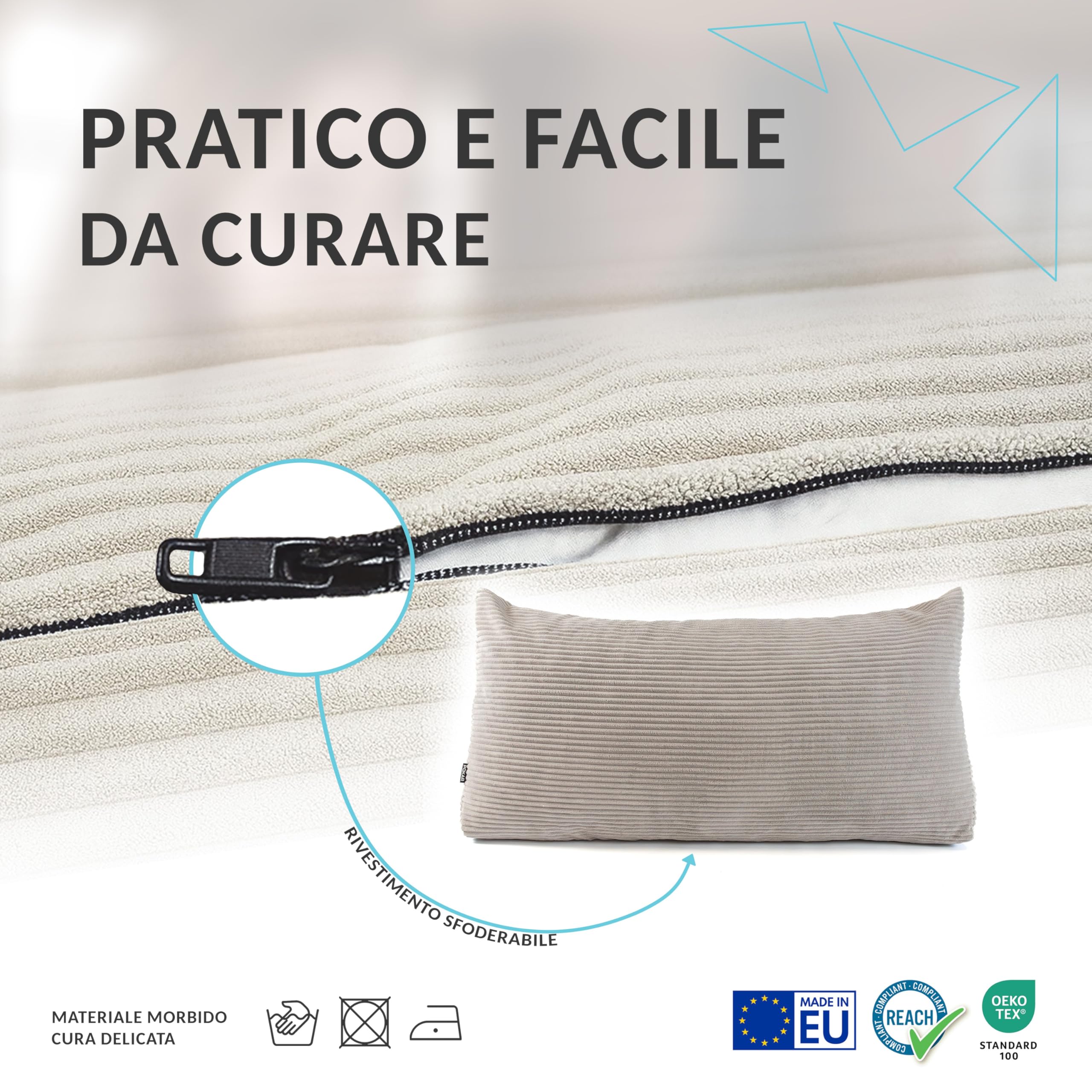 POKAR Cuscino da Lettura 150x50x20 cm | Cuscino Schienale Divano in Velluto Corduroy con Appoggio Schiena Grande | Cuscino Triangolare Cuneo Testata Letto | Certificato Oeko Tex 100 | Beige