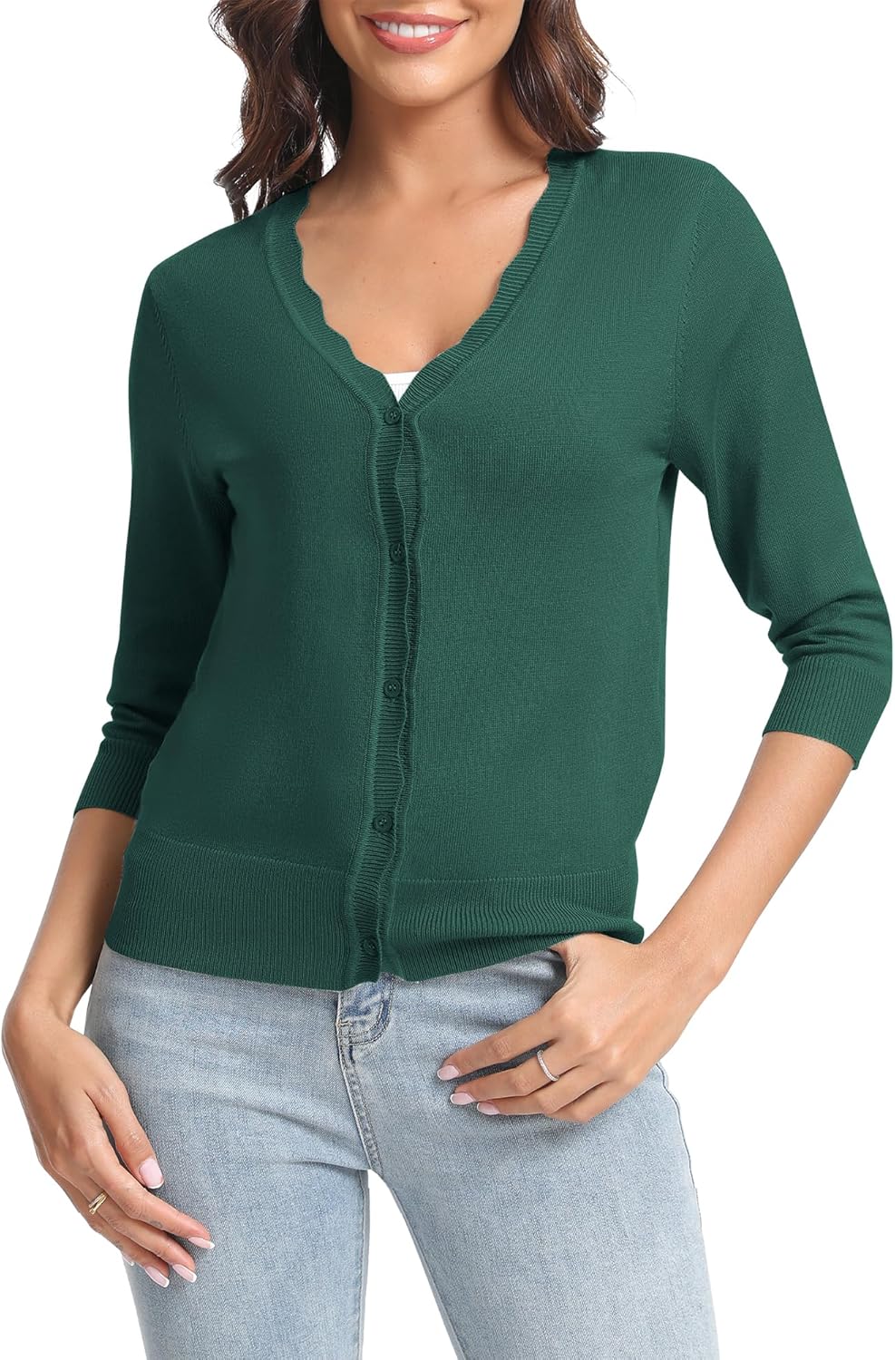 Urban CoCo Woman's 3/4 Sleeve V-Neck Cropped Cardigan Sweater Open Front Lightweight Knit Shrugs for Women - Image 4