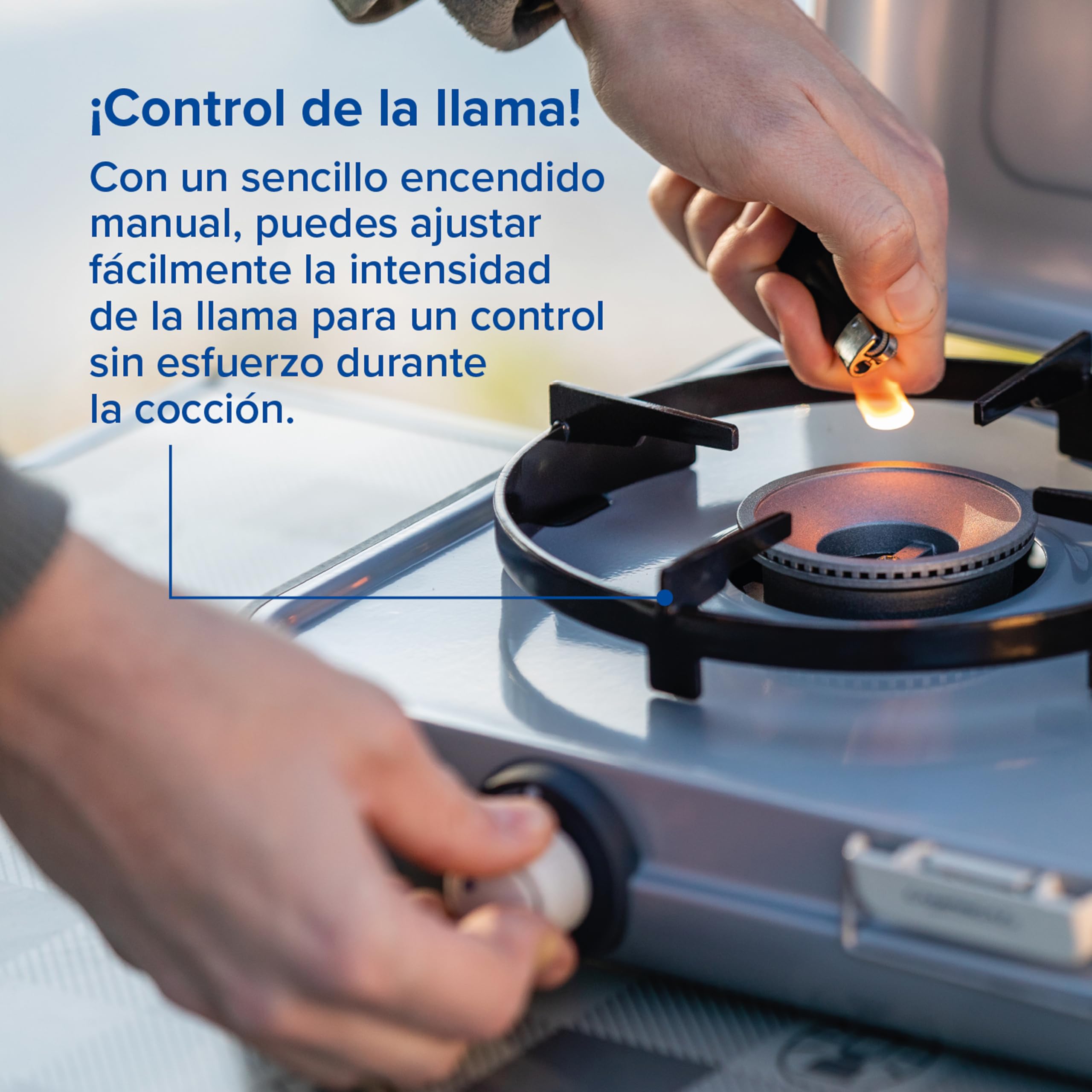 Campingaz Camping Kitchen 2 CV Gas Stove | Hornillo Portátil de Sobremesa para Camping y Picnic – 2 Quemadores | 2 x 2000 W, Blanco