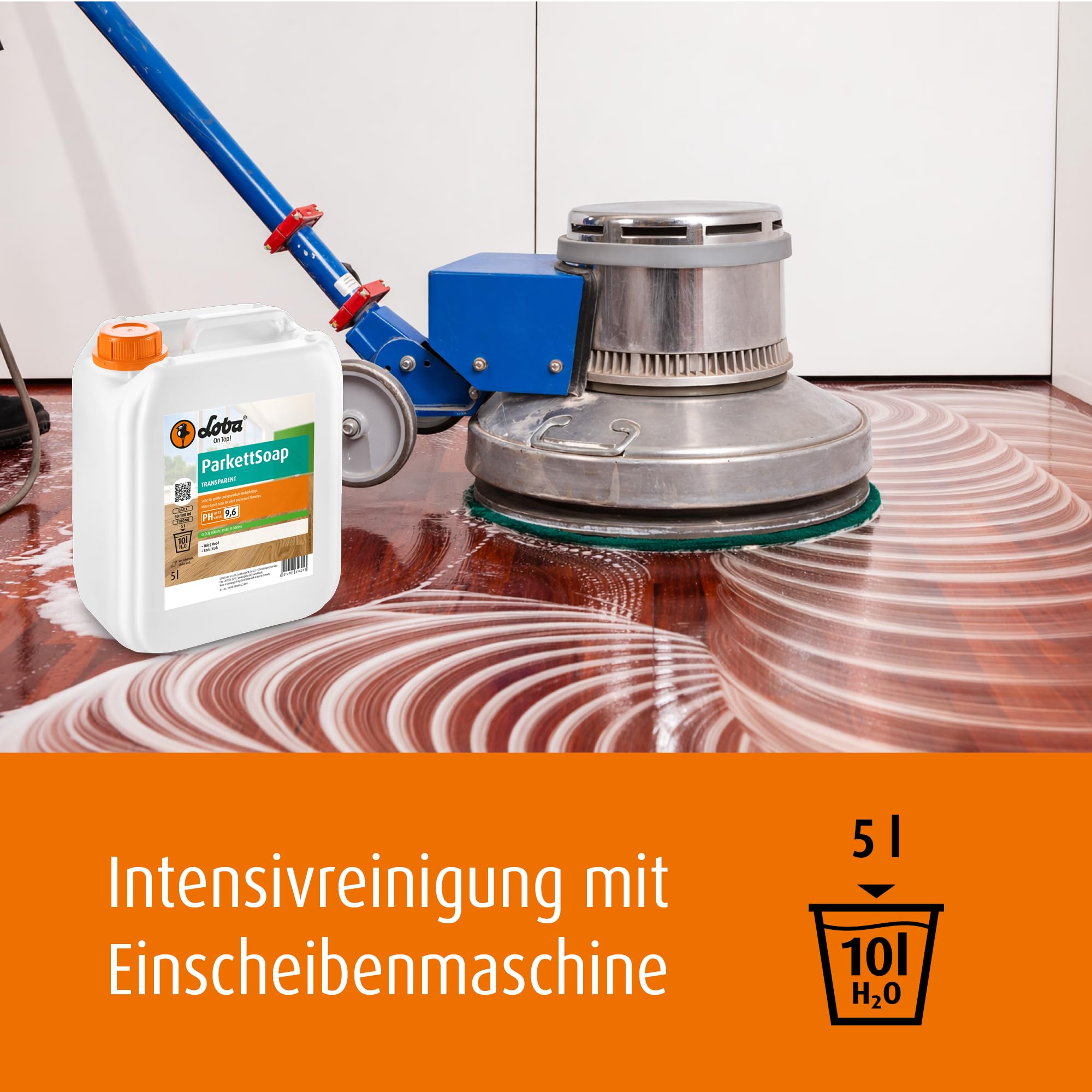 LOBA ParkettSoap transparent 5 Liter | Seife für geölte & gewachste Böden | rückfettend mit Pflegewirkung | auf Basis natürlicher Pflanzenfette | Konzentrat für Unterhalts- & Intensivreinigung