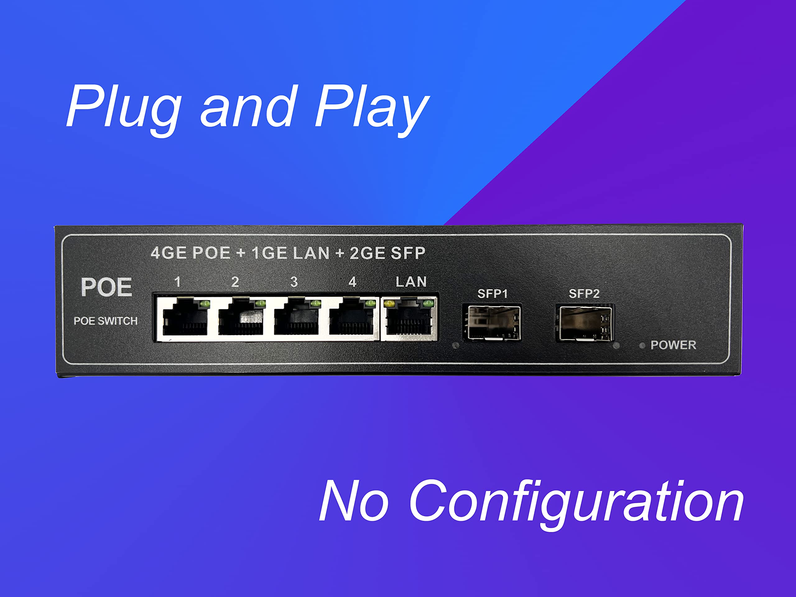 Elfcam® - Conmutador de Fibra óptica PoE con 2 Puertos SFP de 1,25 GB, 4 Puertos PoE Gigabit Ethernet 10/100/1000Mbps, Plug & Play no gestionado (4 Puertos PoE)