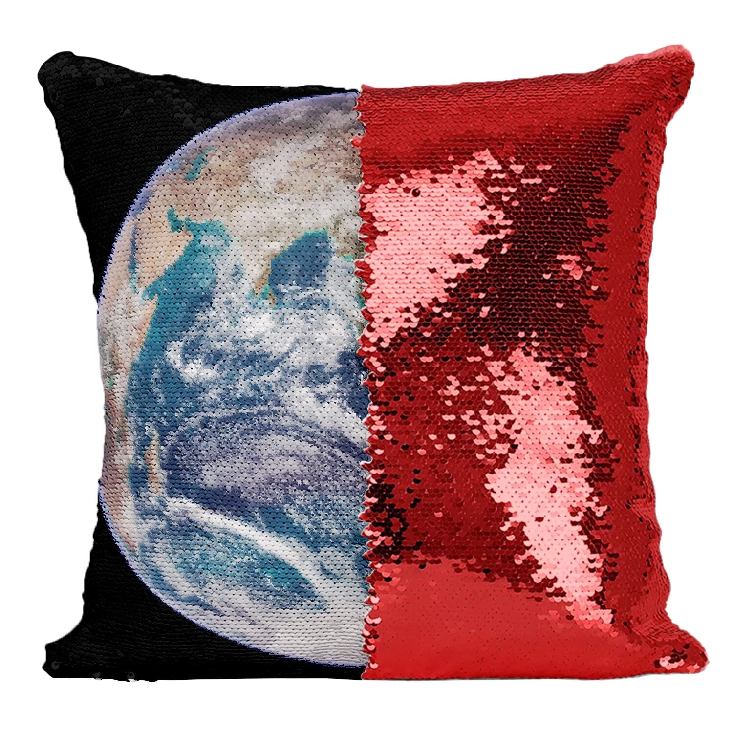 Coussin paillettes magiques photo satellite planète Terre cadeau idéal astronomie