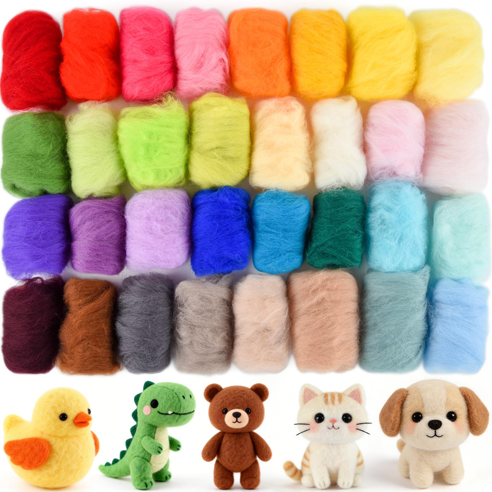 NEBURORA 32 Color Needle Felting Wool Set 3g Per Color for DIY Crafts
