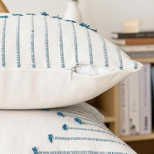 Miniatura 4 de LILEPOY Juego de 2 fundas de almohada bohemias de 12 x 20 pulgadas, decorativas, neutrales, texturizadas, fundas de almohada lumbares modernas para